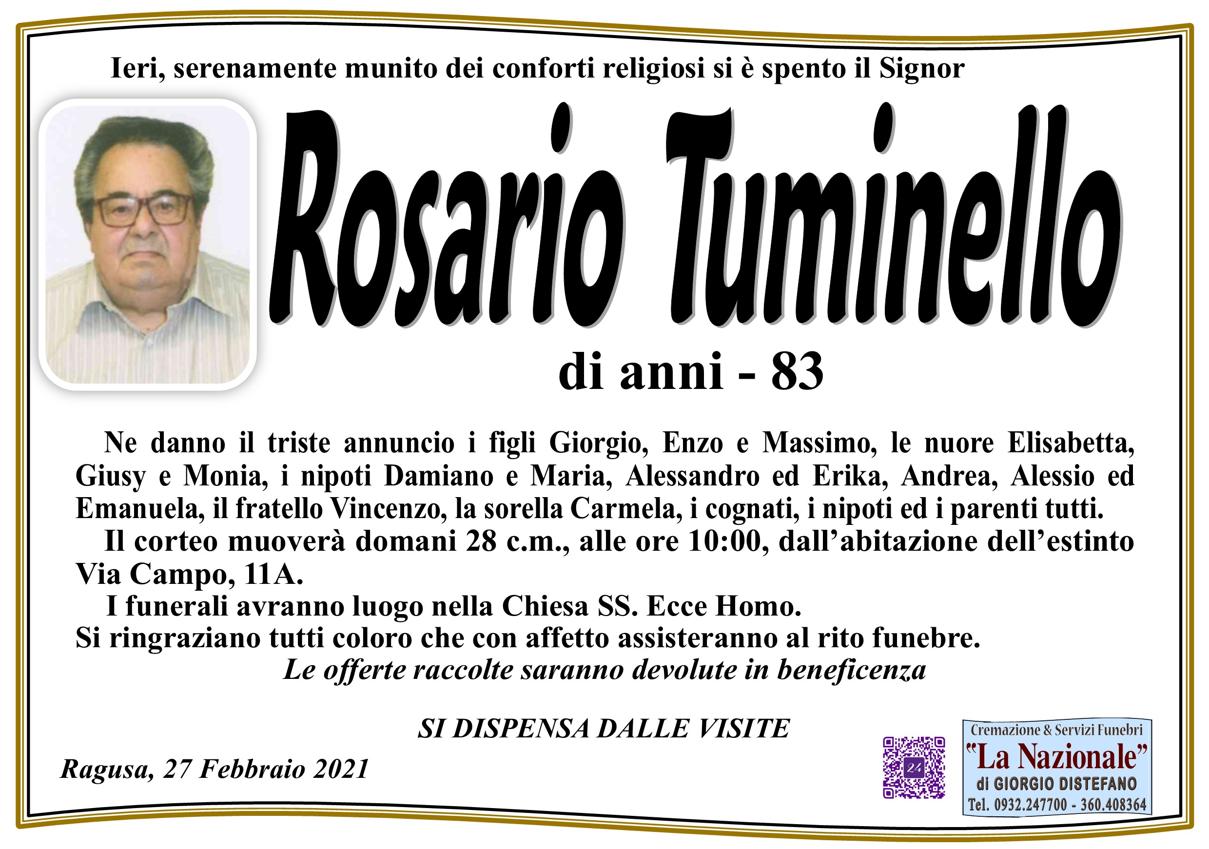 Necrologi: Tuminello Rosario