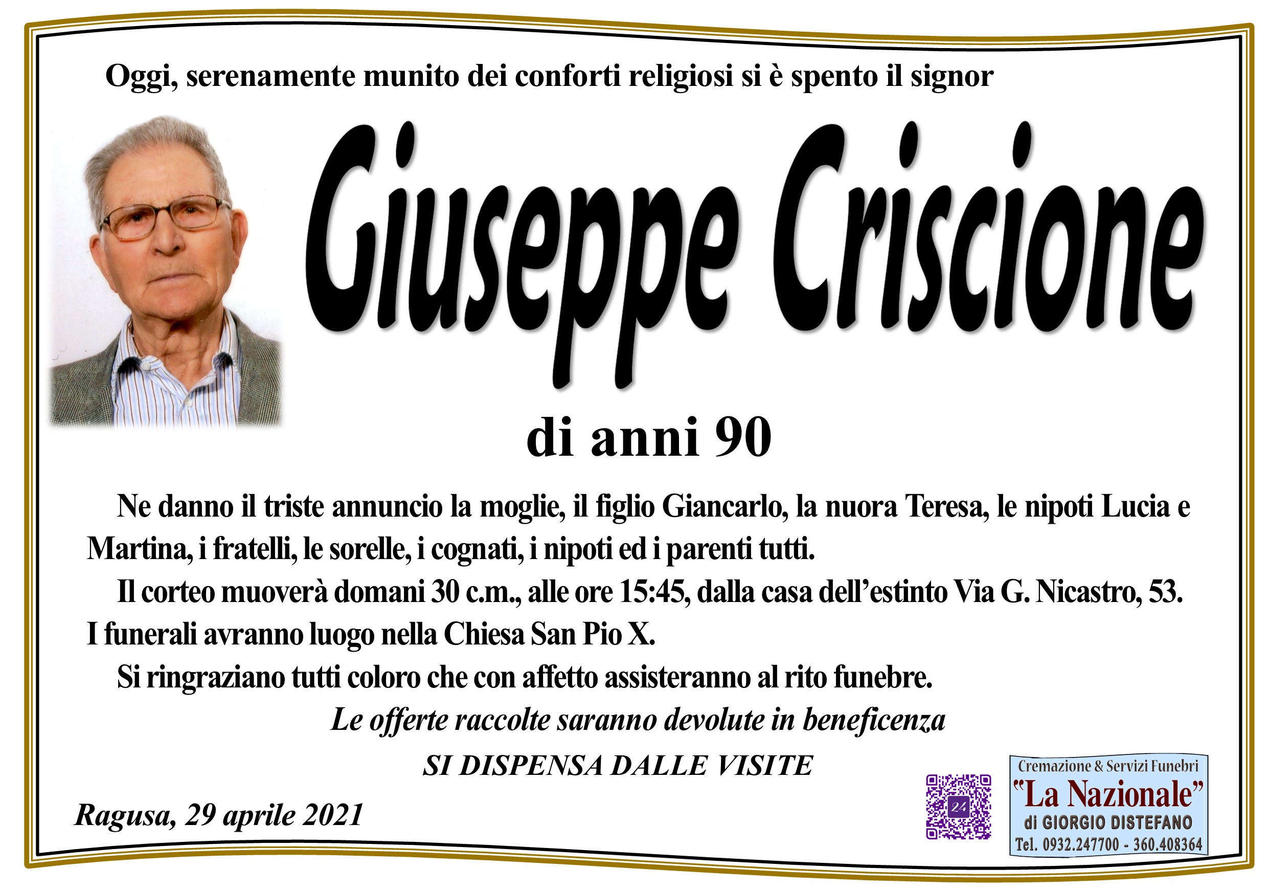 Necrologi: Giuseppe Criscione