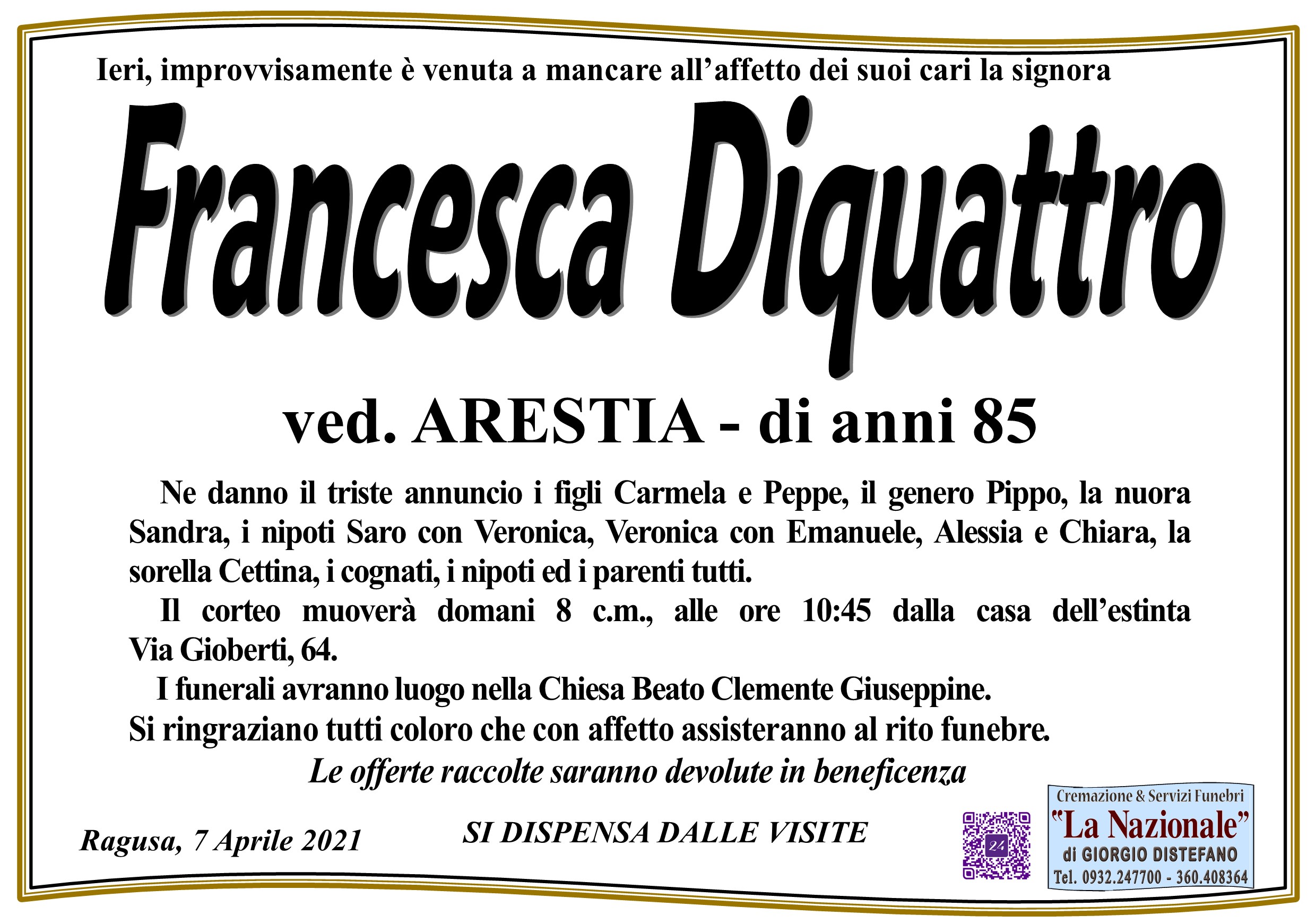 Necrologi: Francesca Diquattro
