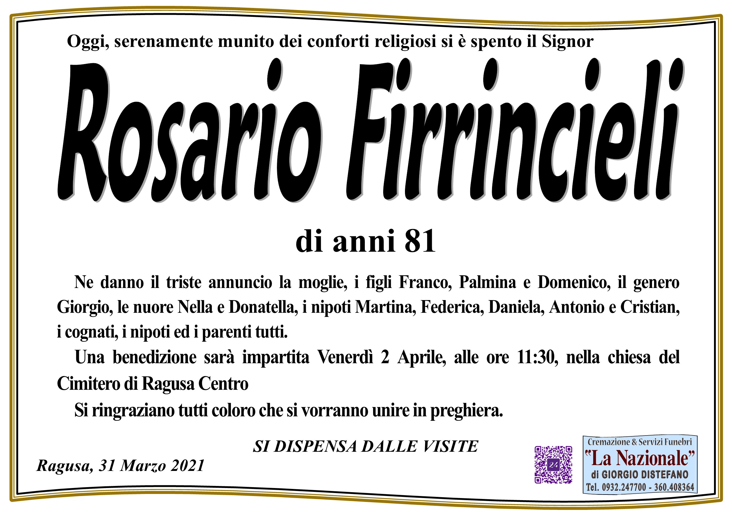 Necrologi: Rosario Firrincieli