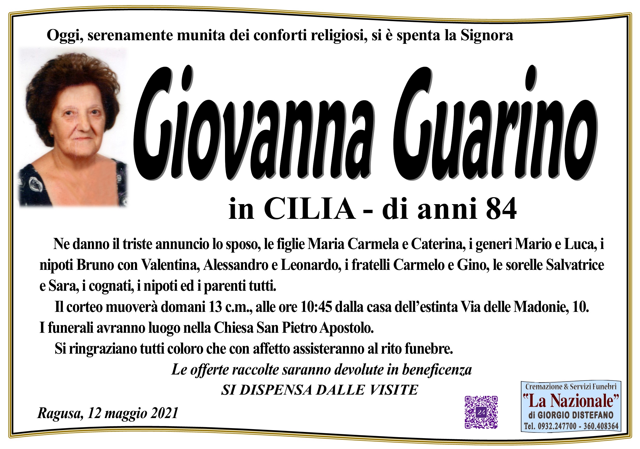 Necrologi: Giovanna Guarino