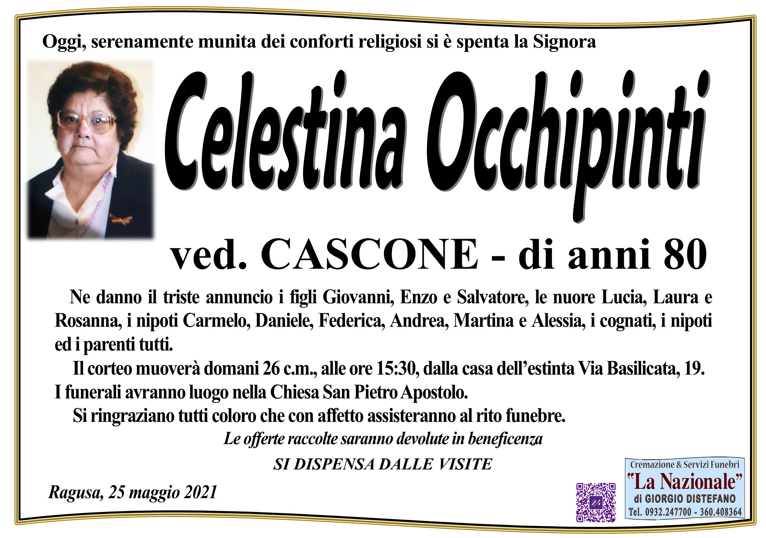 Necrologi: Celestina Occhipinti