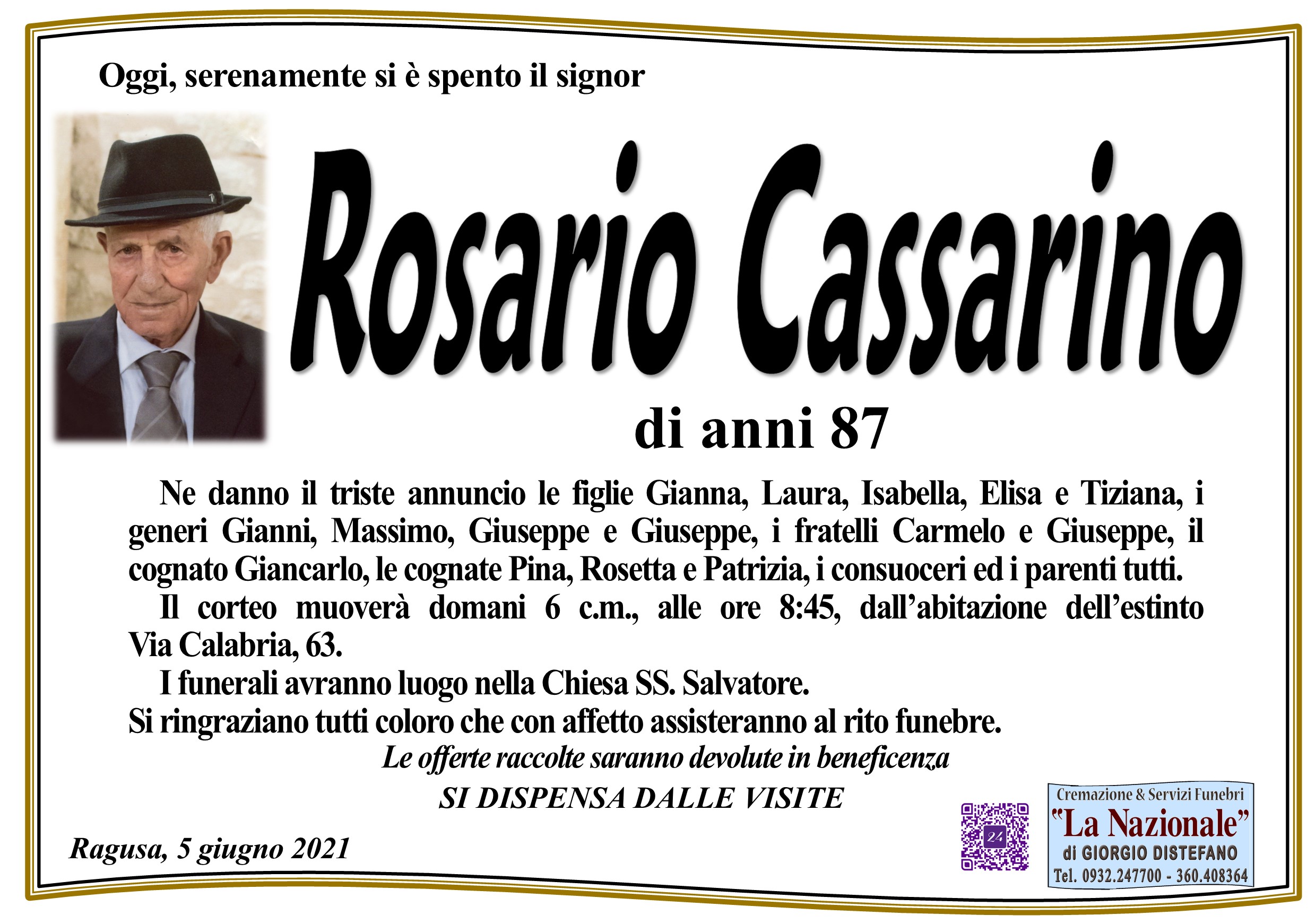 Necrologi: Rosario Cassarino