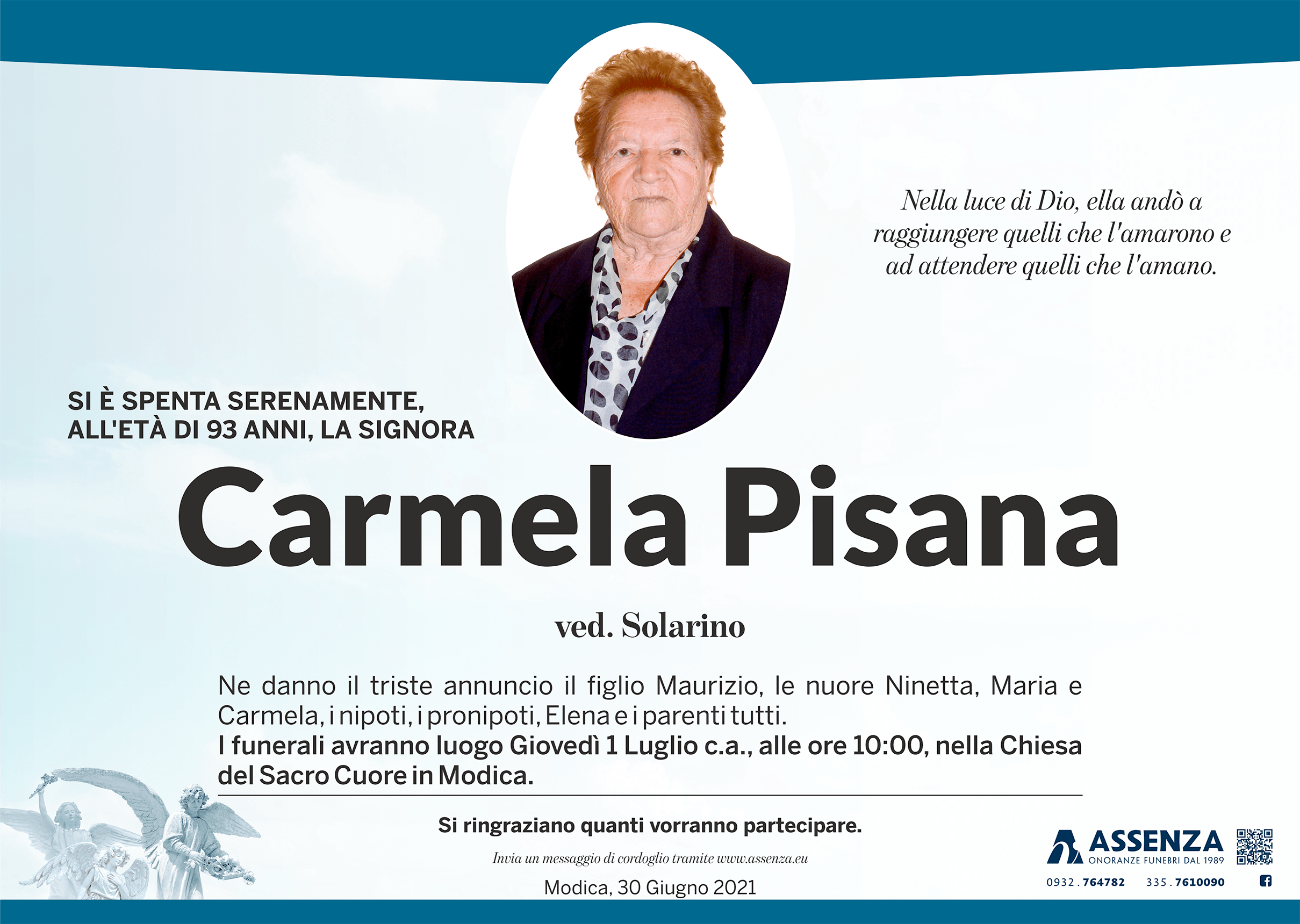 Necrologi: Carmela Pisana