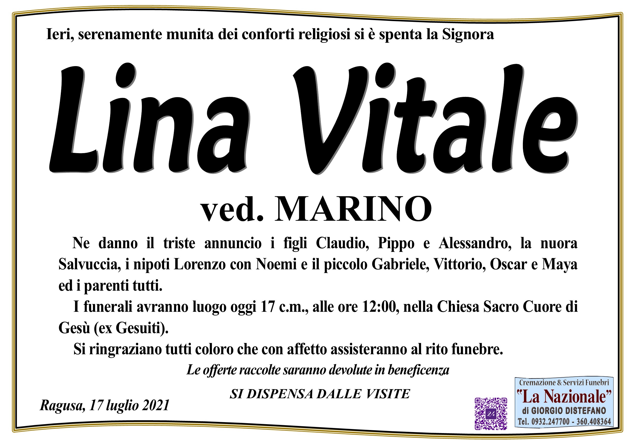 Necrologi: Lina Vitale