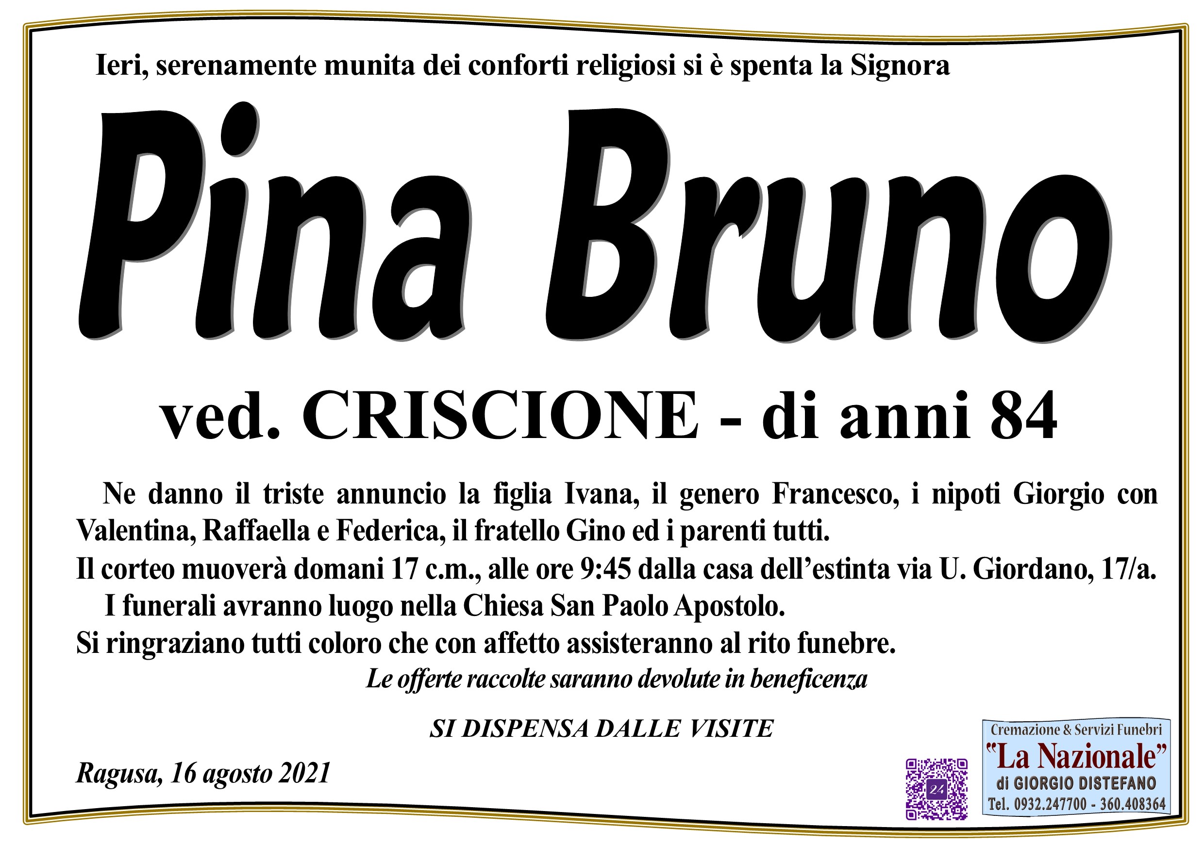 Necrologi: Giuseppe Bruna