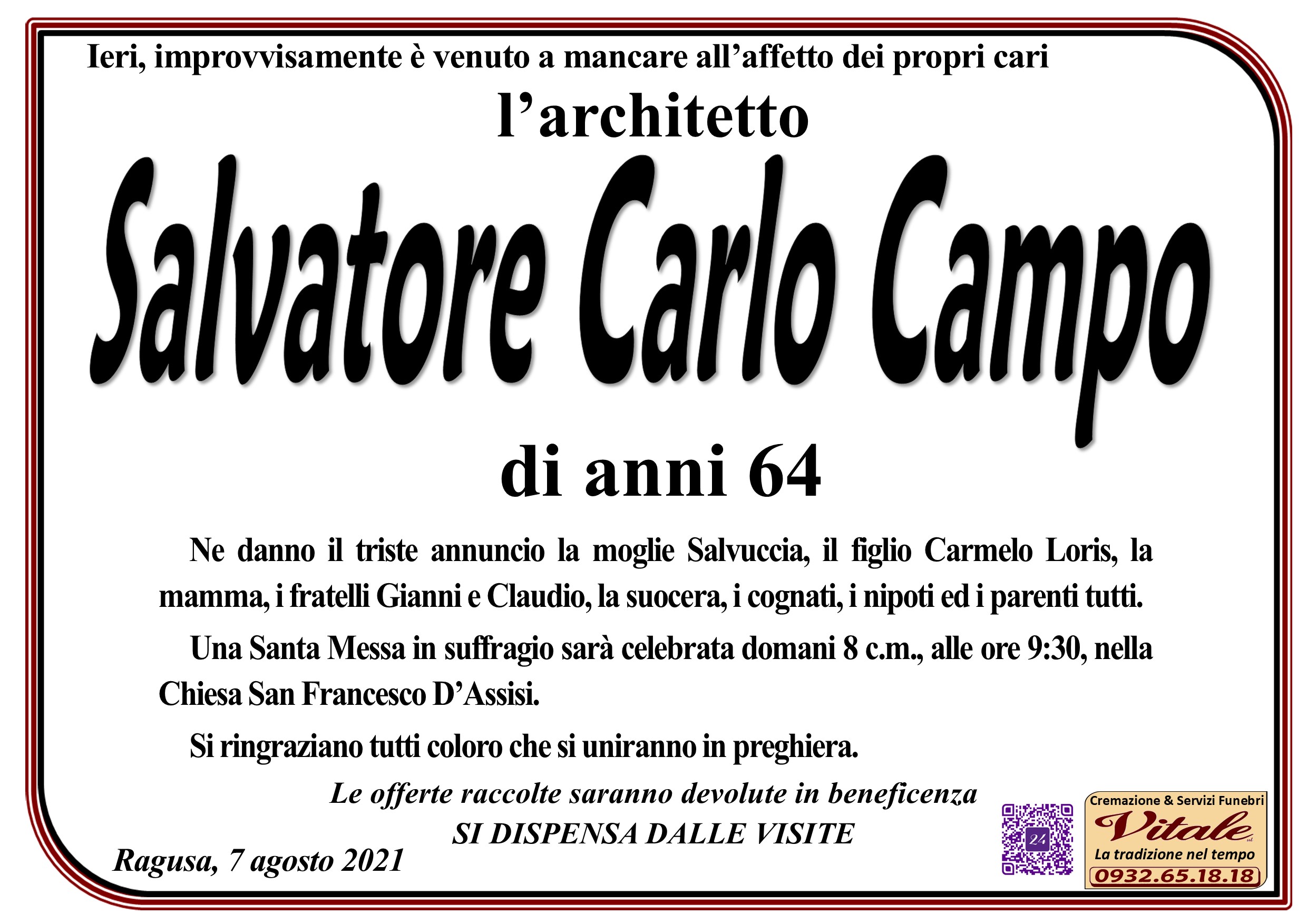 Necrologi: Salvatore Carlo Campo
