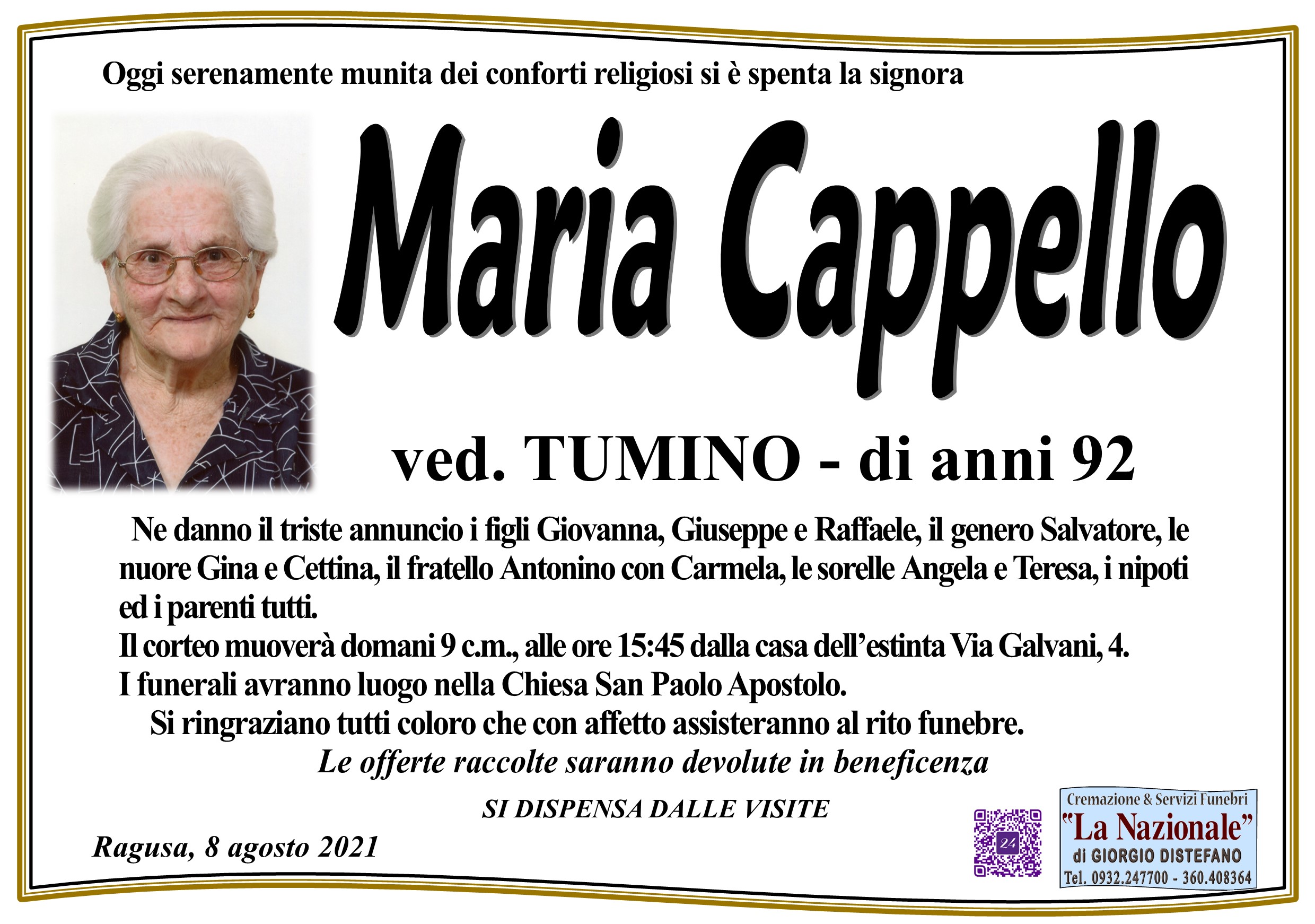 Necrologi: Maria Cappello