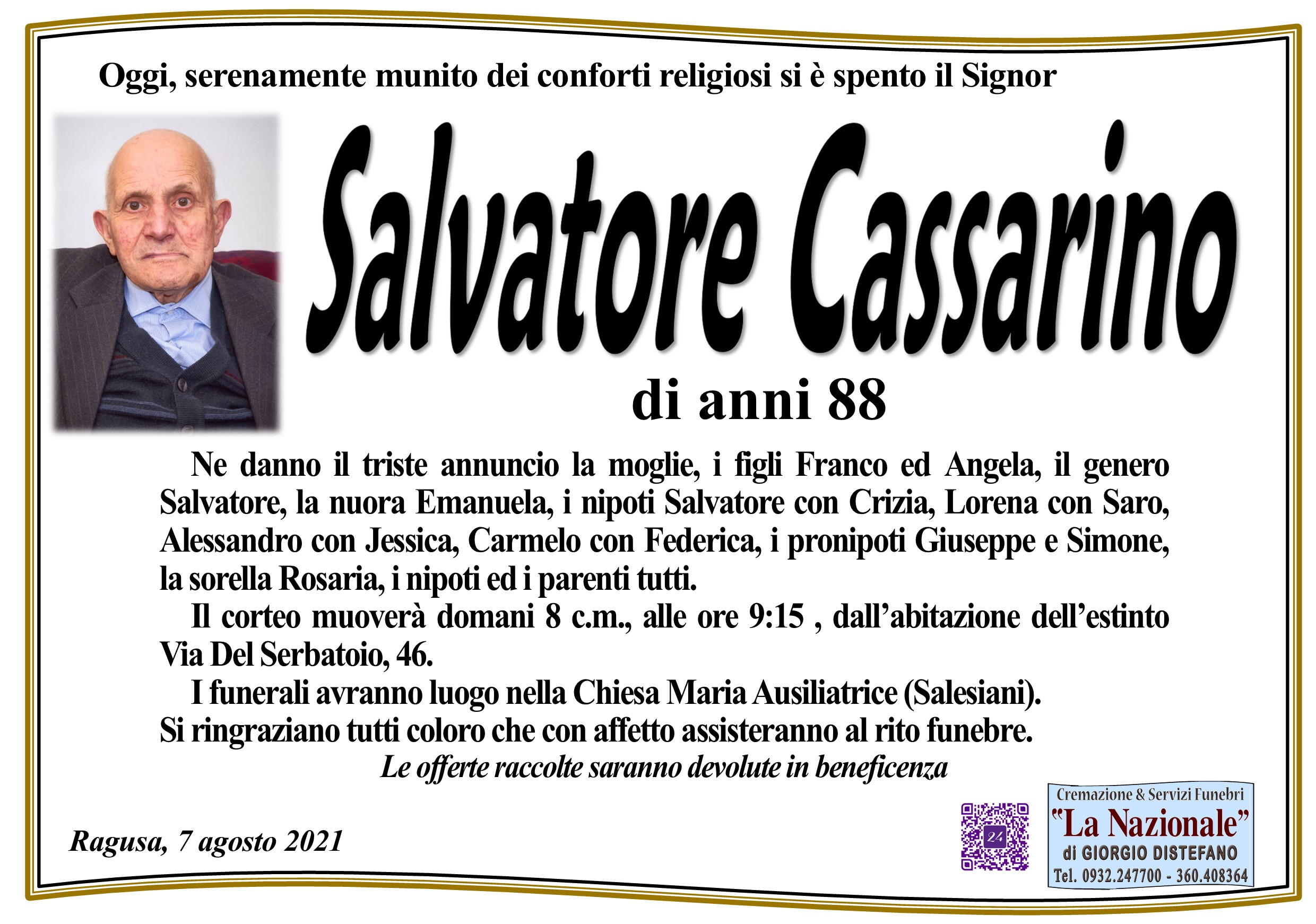Necrologi: Salvatore Cassarino