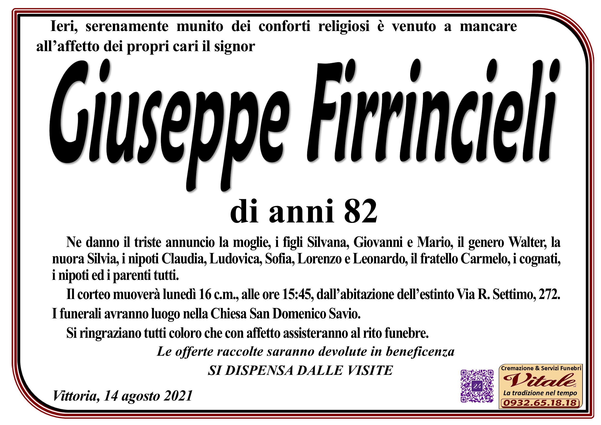 Necrologi: Giuseppe Firrincieli