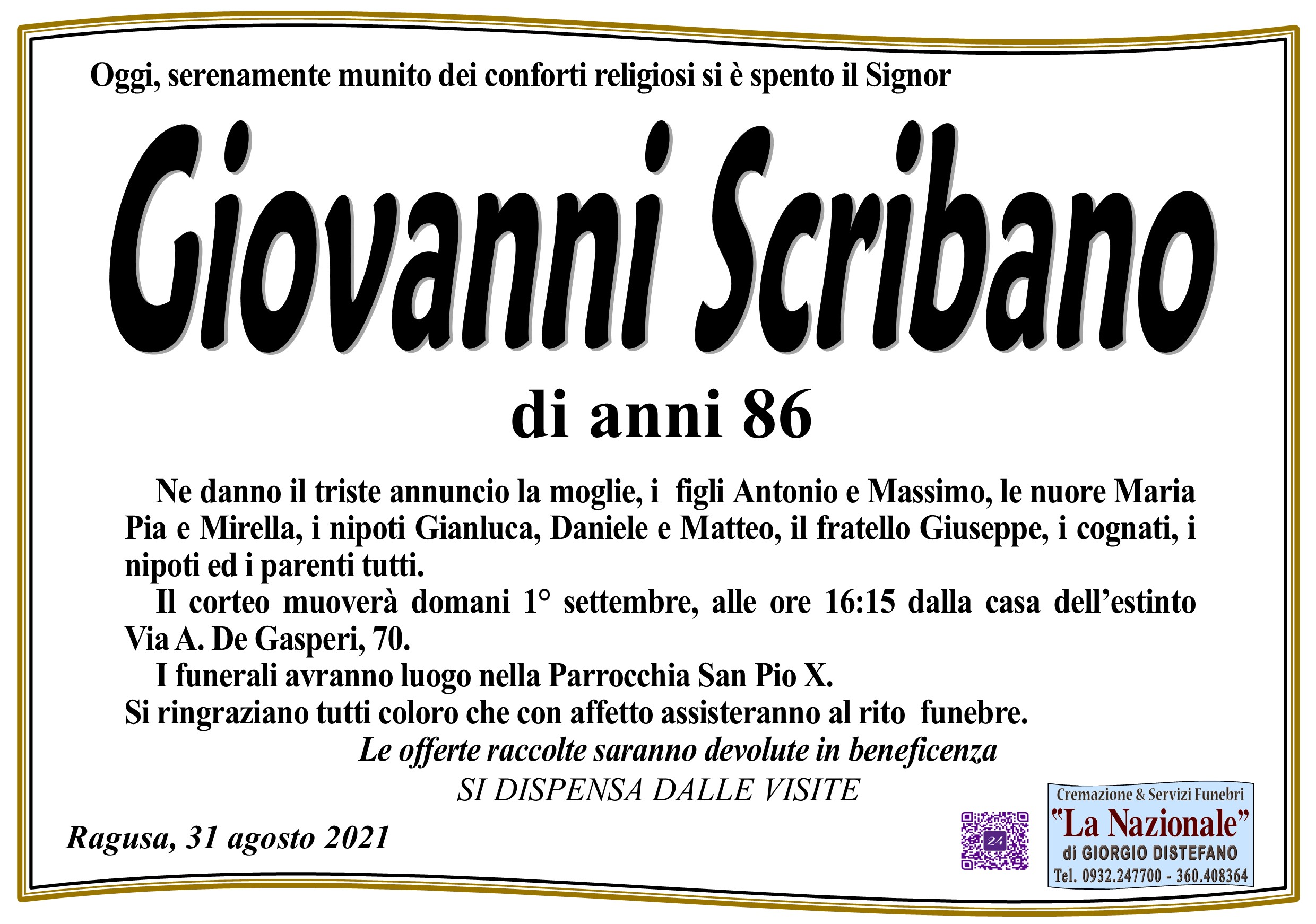 Necrologi: Giovanni Scribano