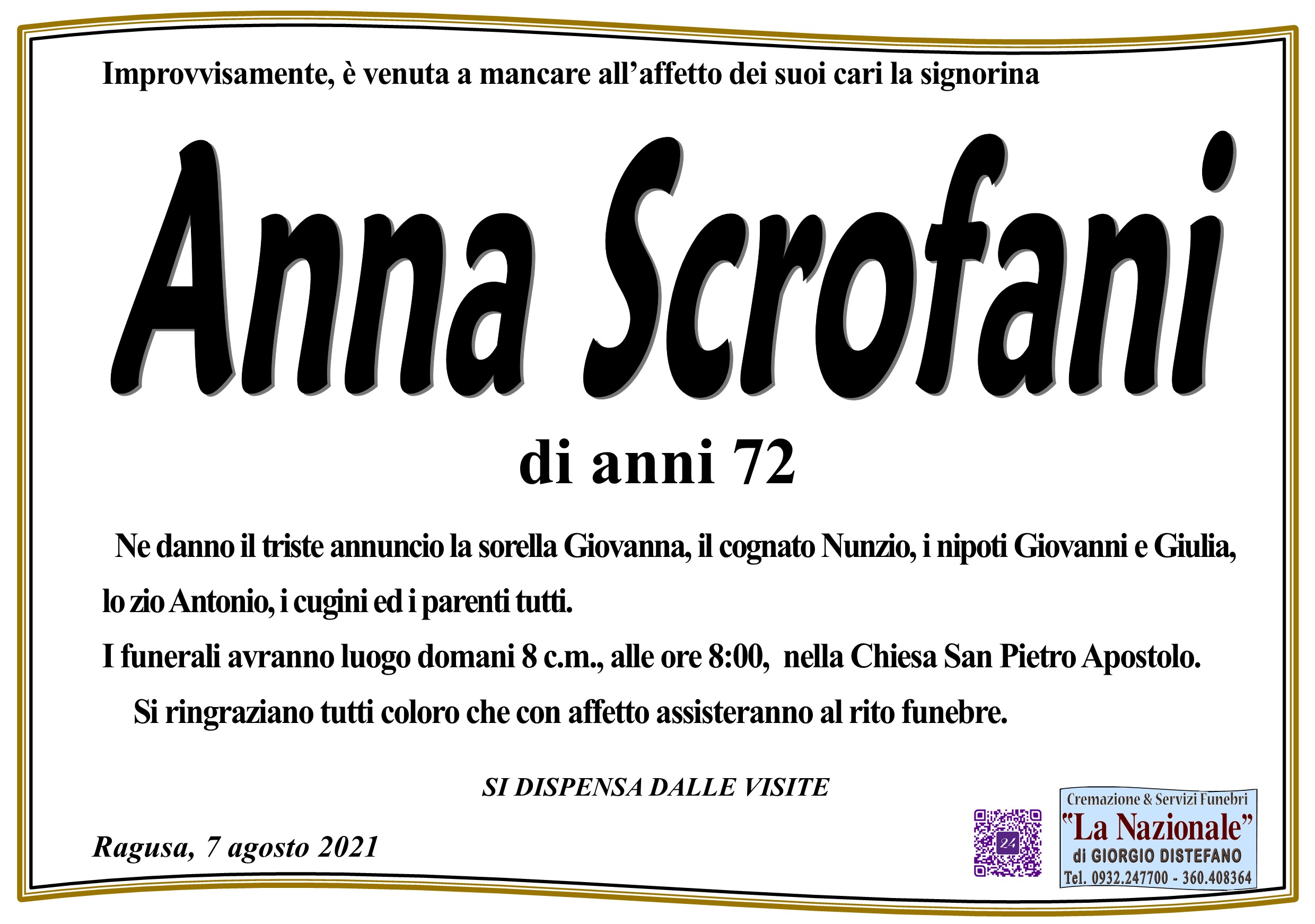 Necrologi: Anna Scrofani