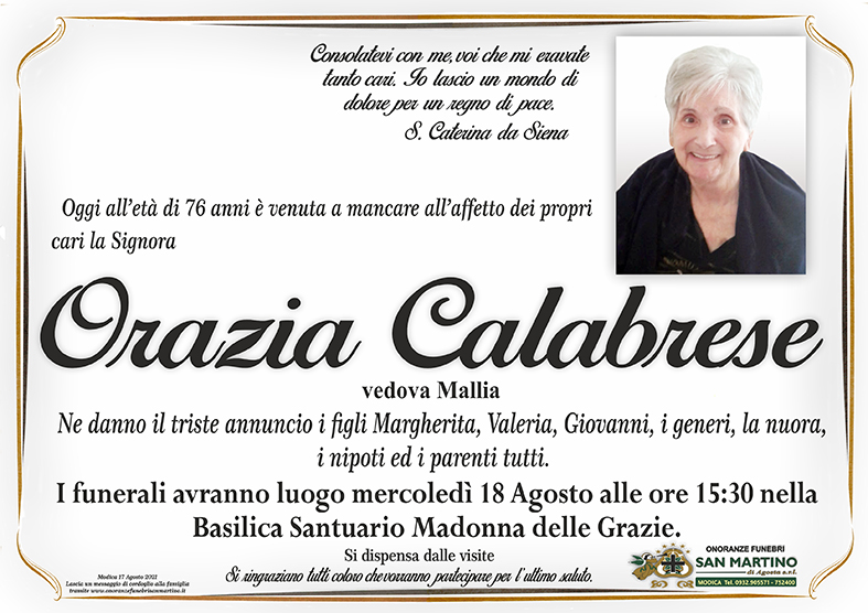 Necrologi: Orazia Calabrese - Ragusa Oggi