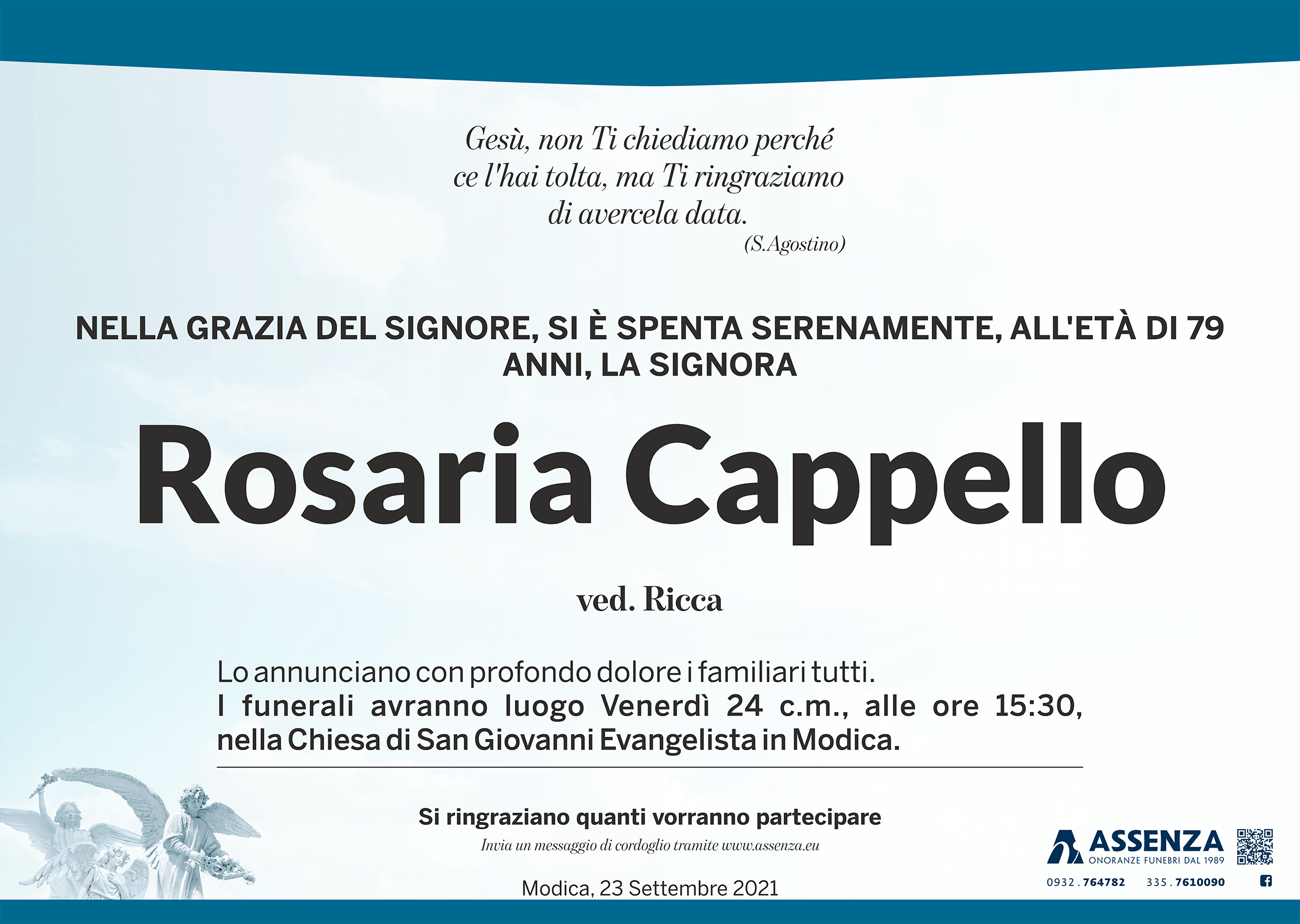 Necrologi: Rosaria Cappello