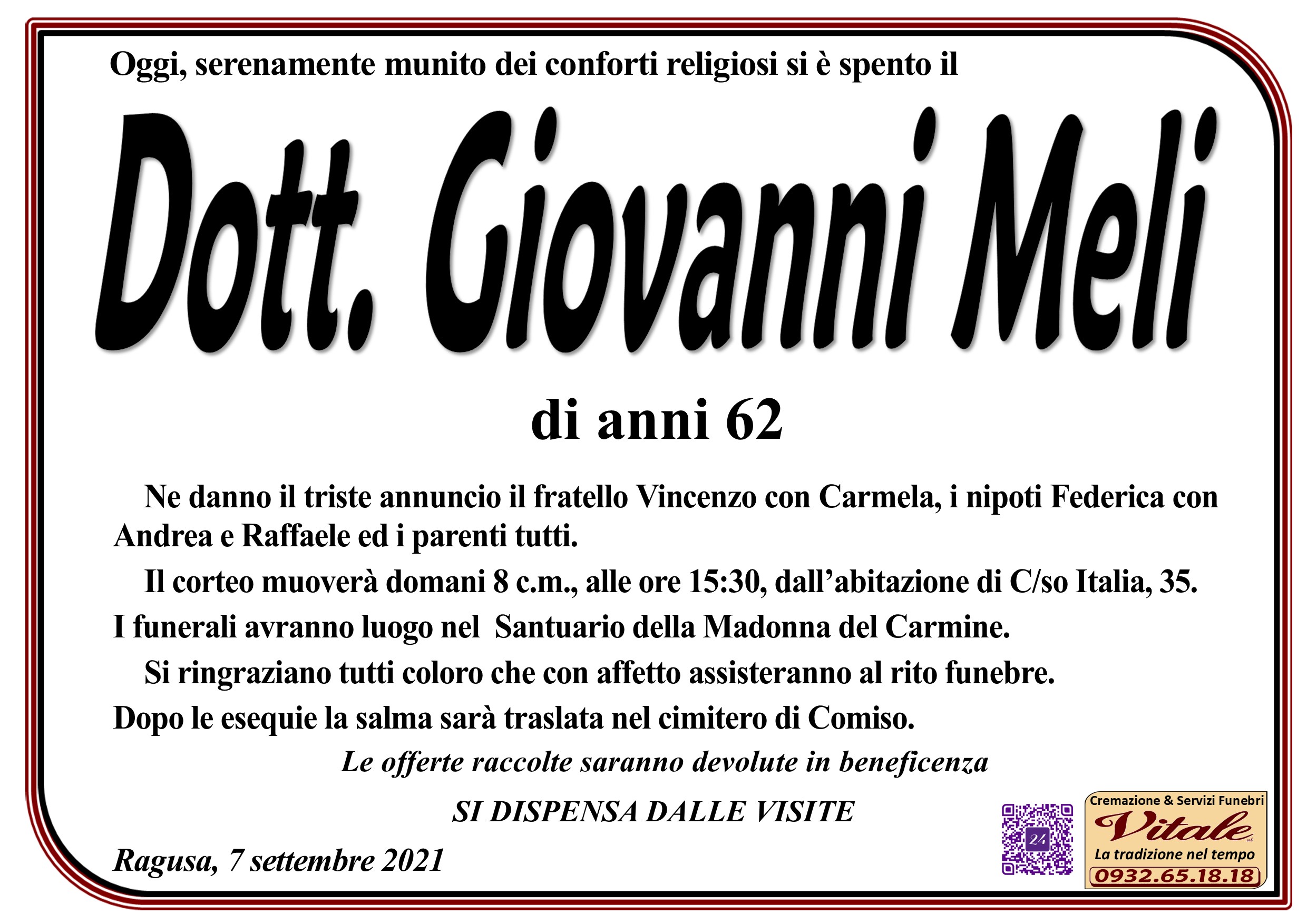 Necrologi: Giovanni Meli