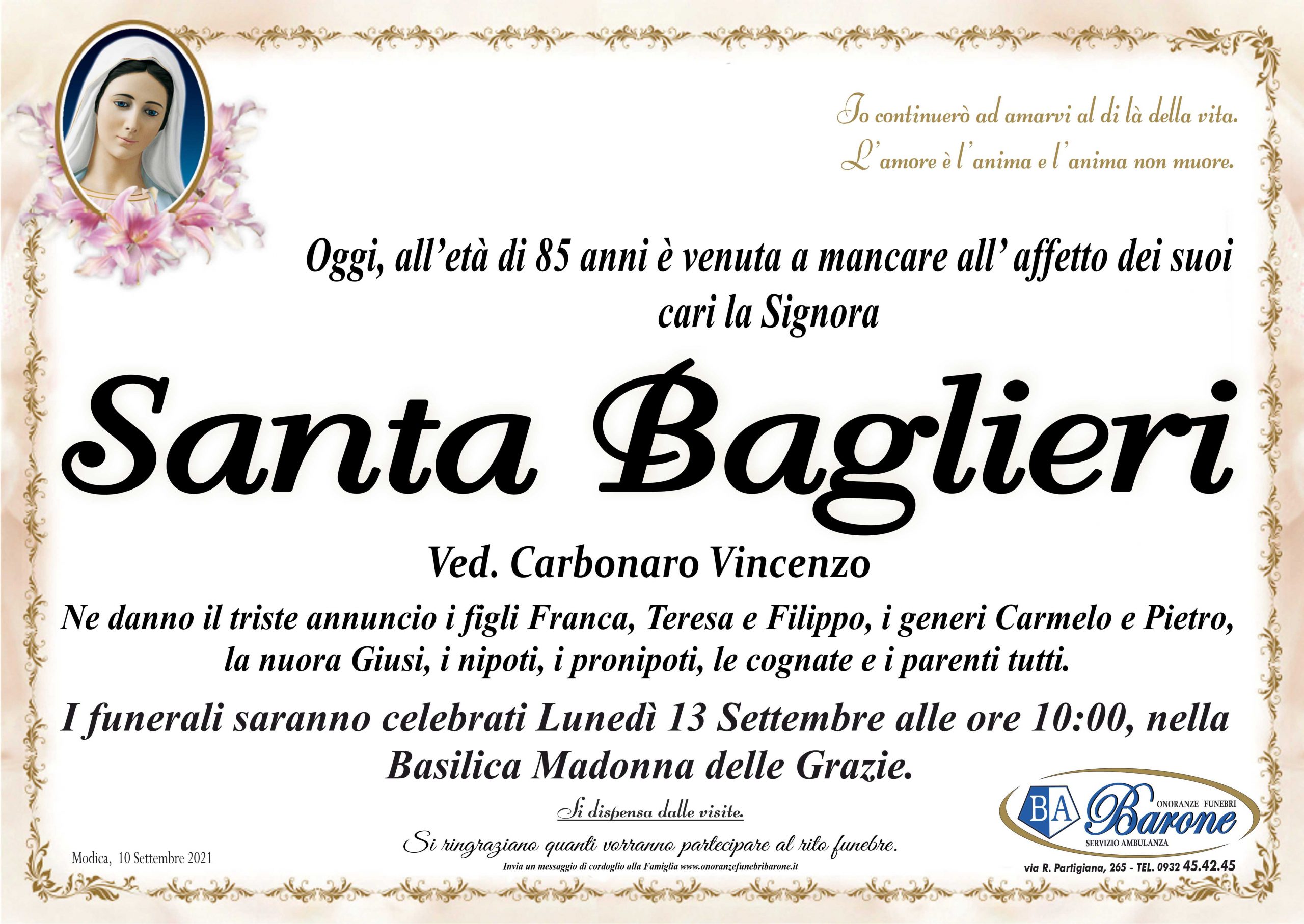 Necrologi: Santa Baglieri