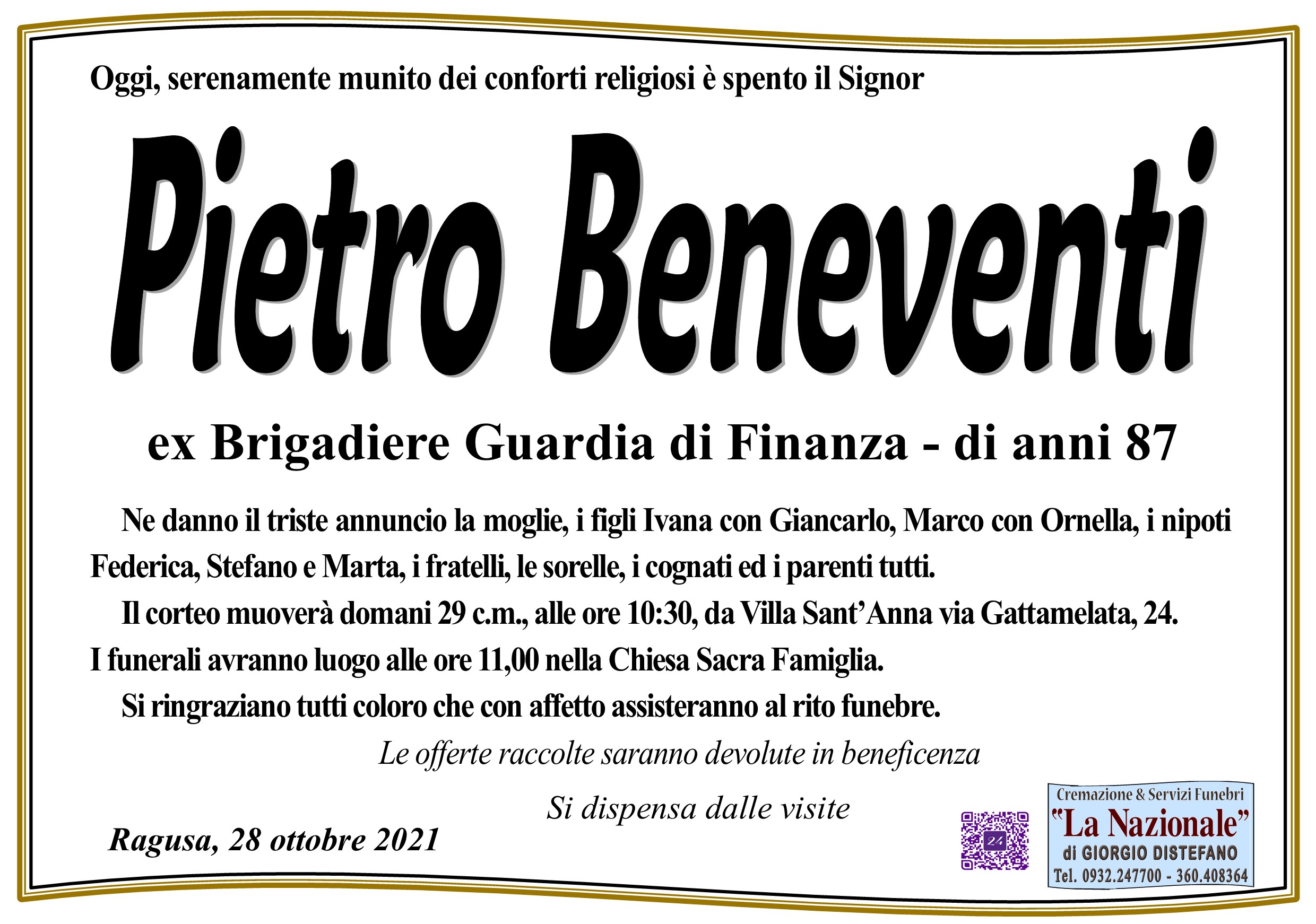 Necrologi: Pietro Beneventi