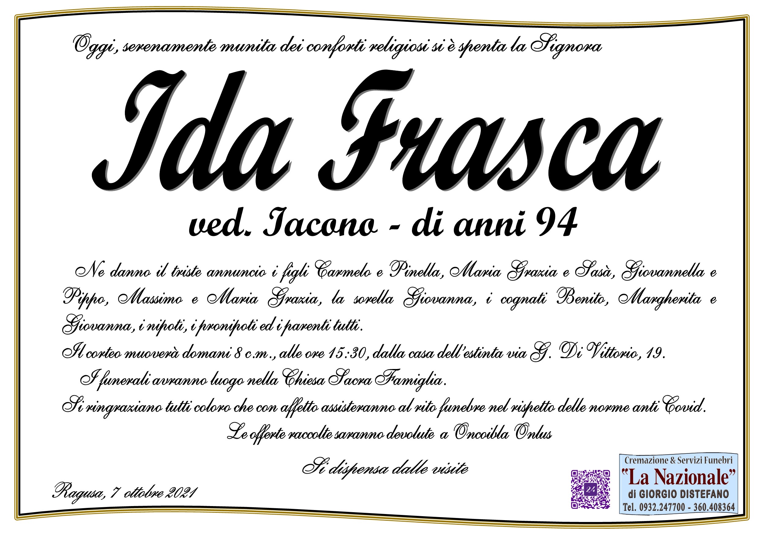 Necrologi: Ida Frasca