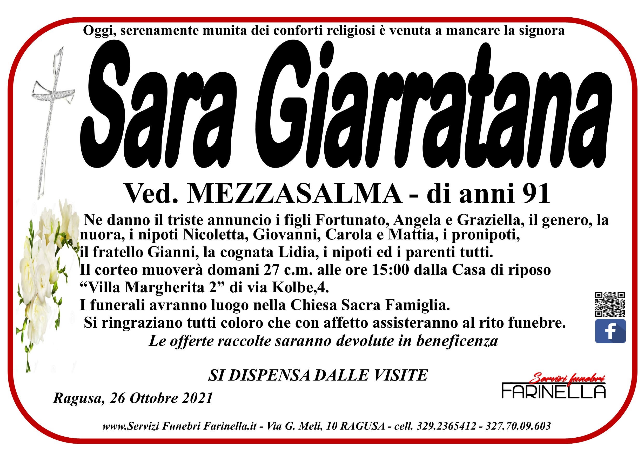 Necrologi: Sara Giarratana