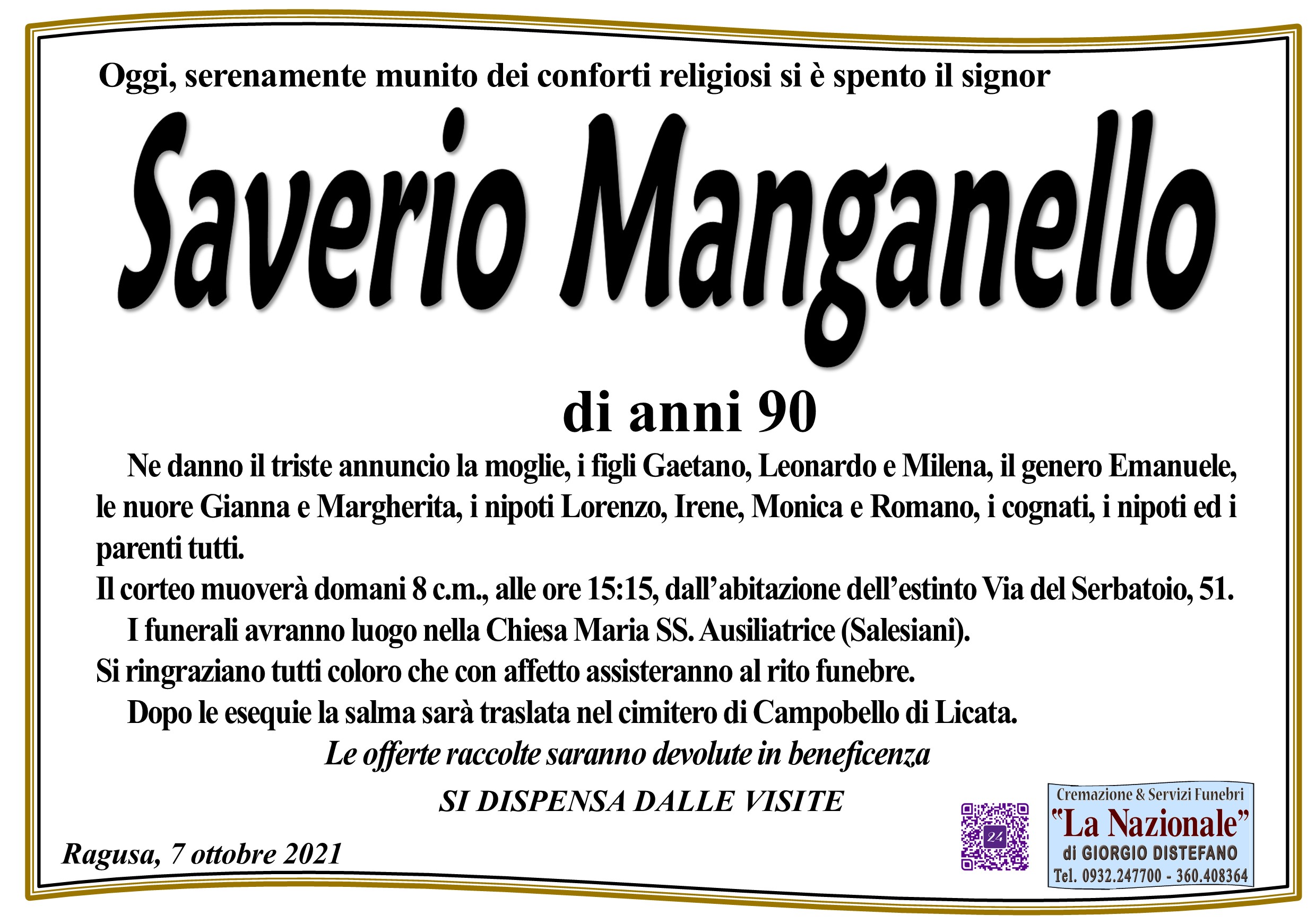 Necrologi: Saverio Manganello