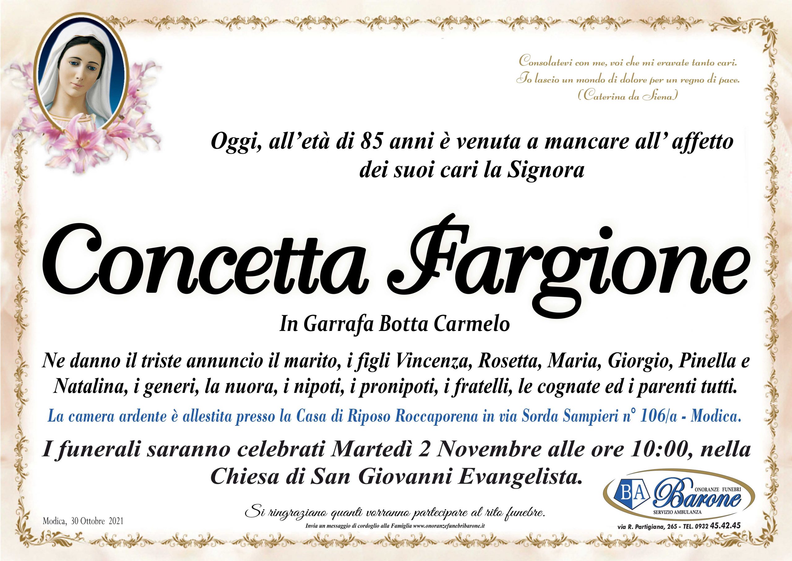 Necrologi: Concetta Fargione