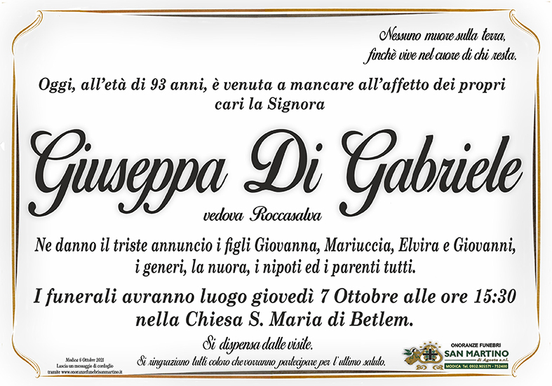 Necrologi: Giuseppa Di Gabriele