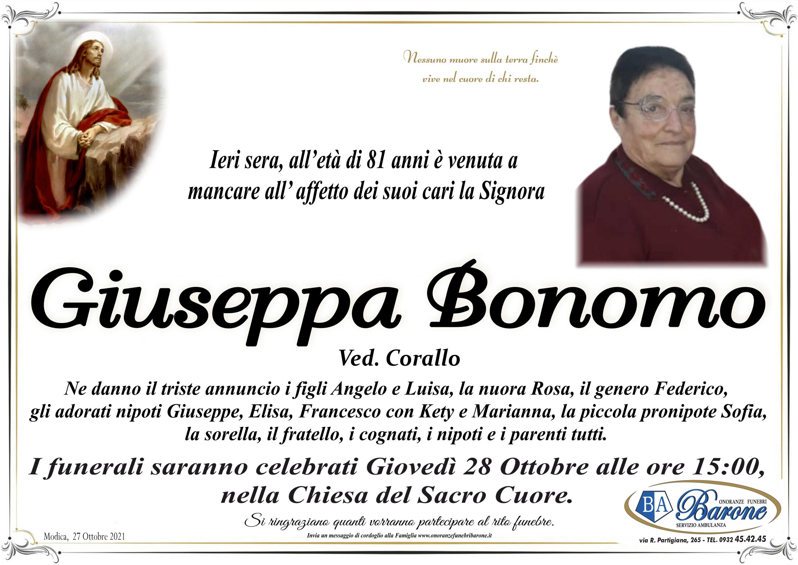 Necrologi: Giuseppa Bonomo