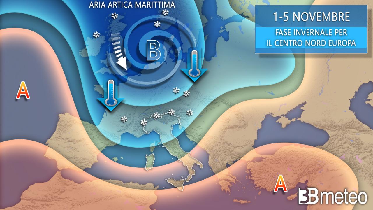 Meteo: il maltempo si sposta al nord, dopo il week end di Ognissanti al sud qualche timido raggio di sole