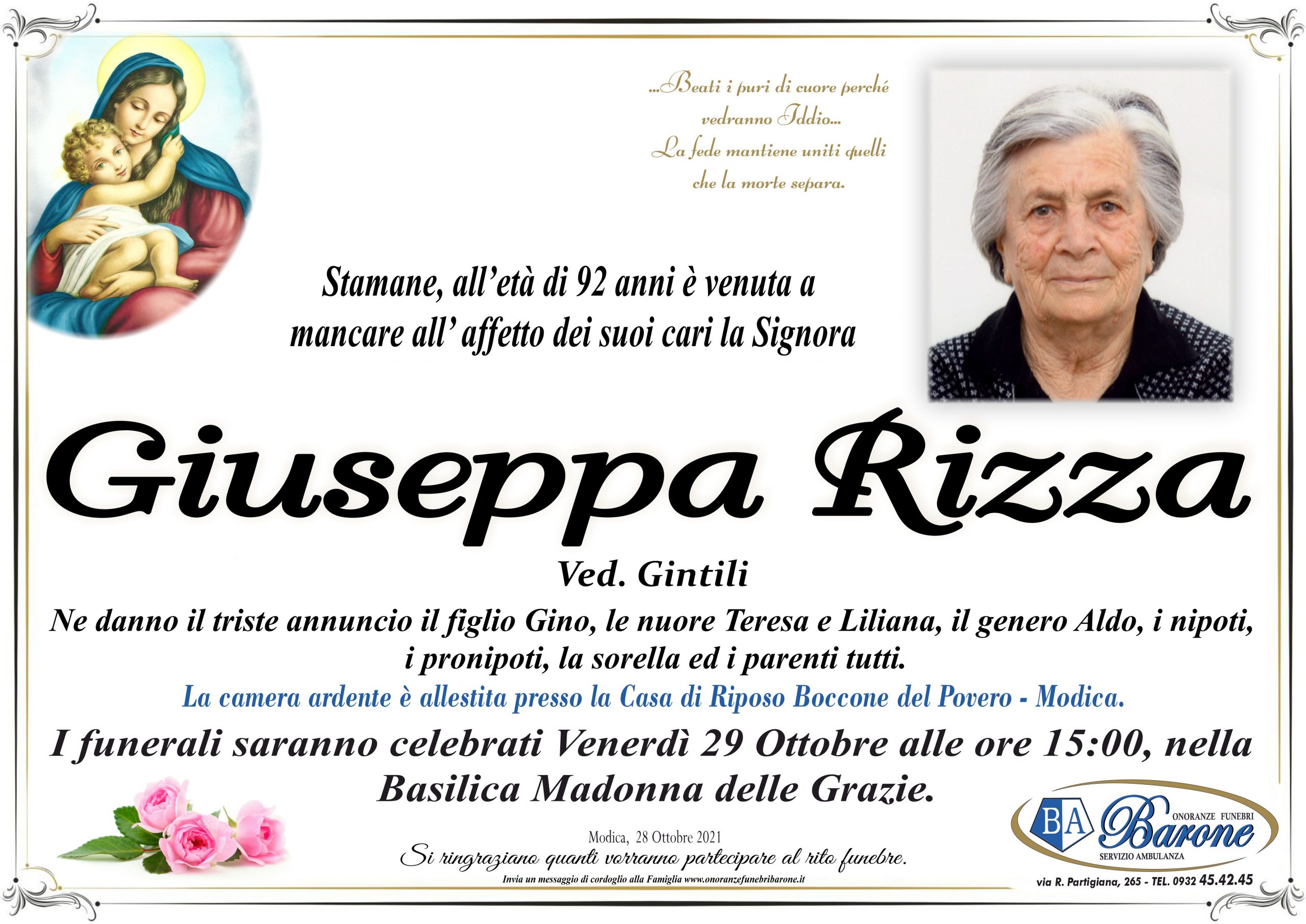 Giuseppa Rizzo Necrologi: Giuseppa Rizza - Ragusa Oggi