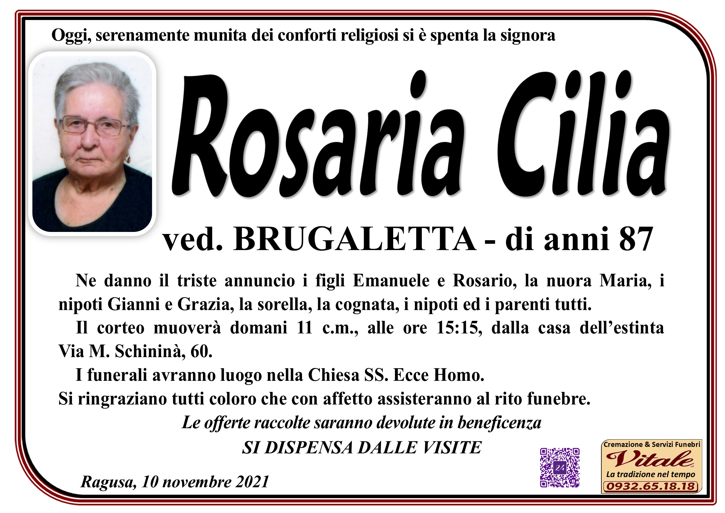 Necrologi: Rosaria Cilia