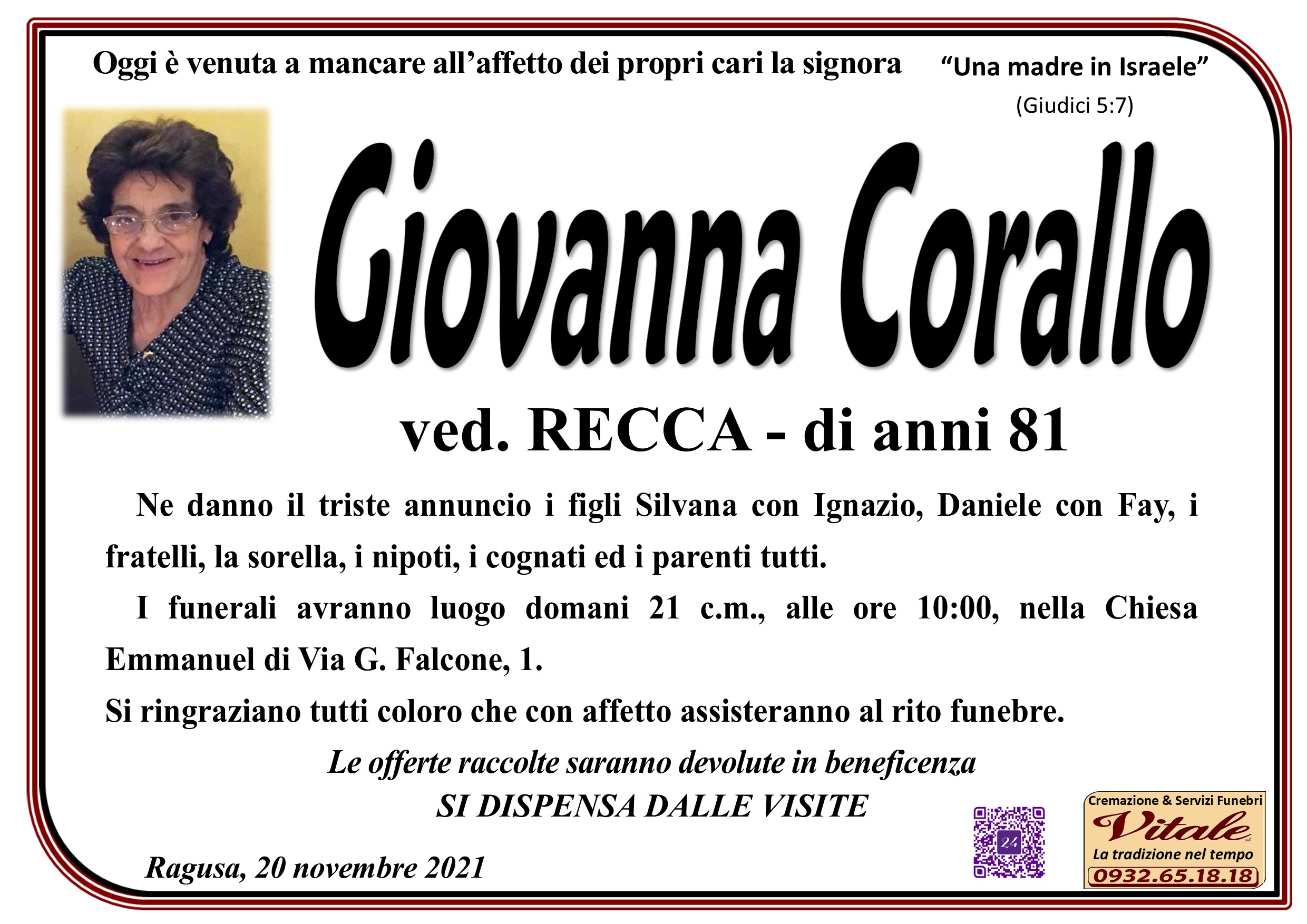 Necrologi: Giovanna Corallo