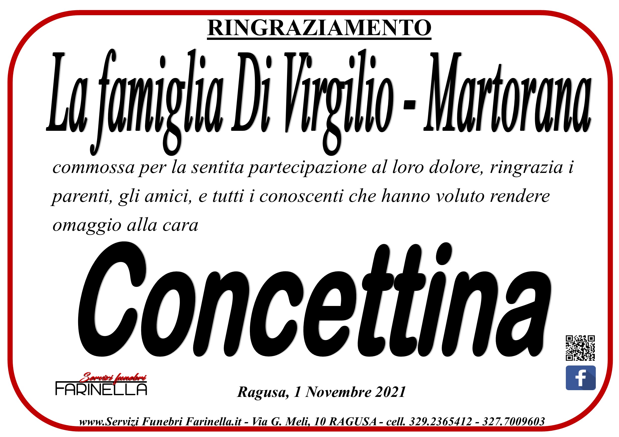 Necrologi: Ringraziamento famiglia Di Virgilio-Martorana