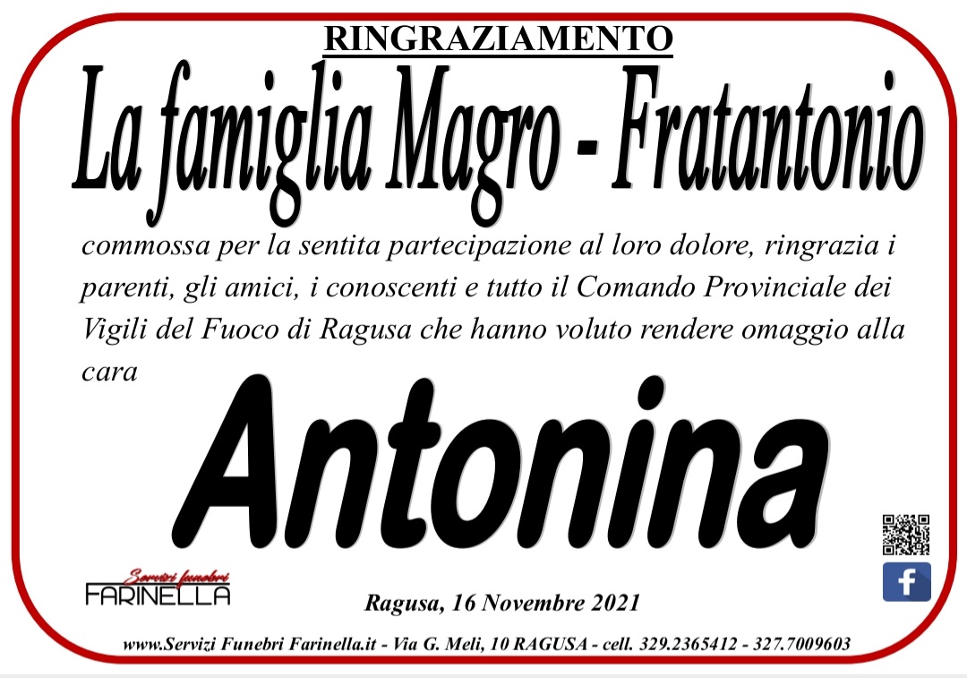 Necrologi: ringraziamento famglia Magro-Fratantonio