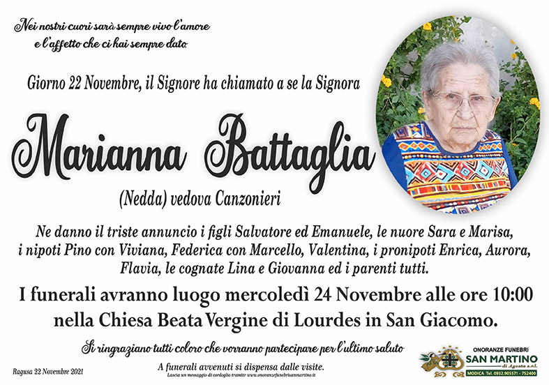 Necrologi: Marianna Battaglia