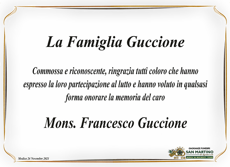 Necrologi: Ringraziamento famiglia Mons. Guccione