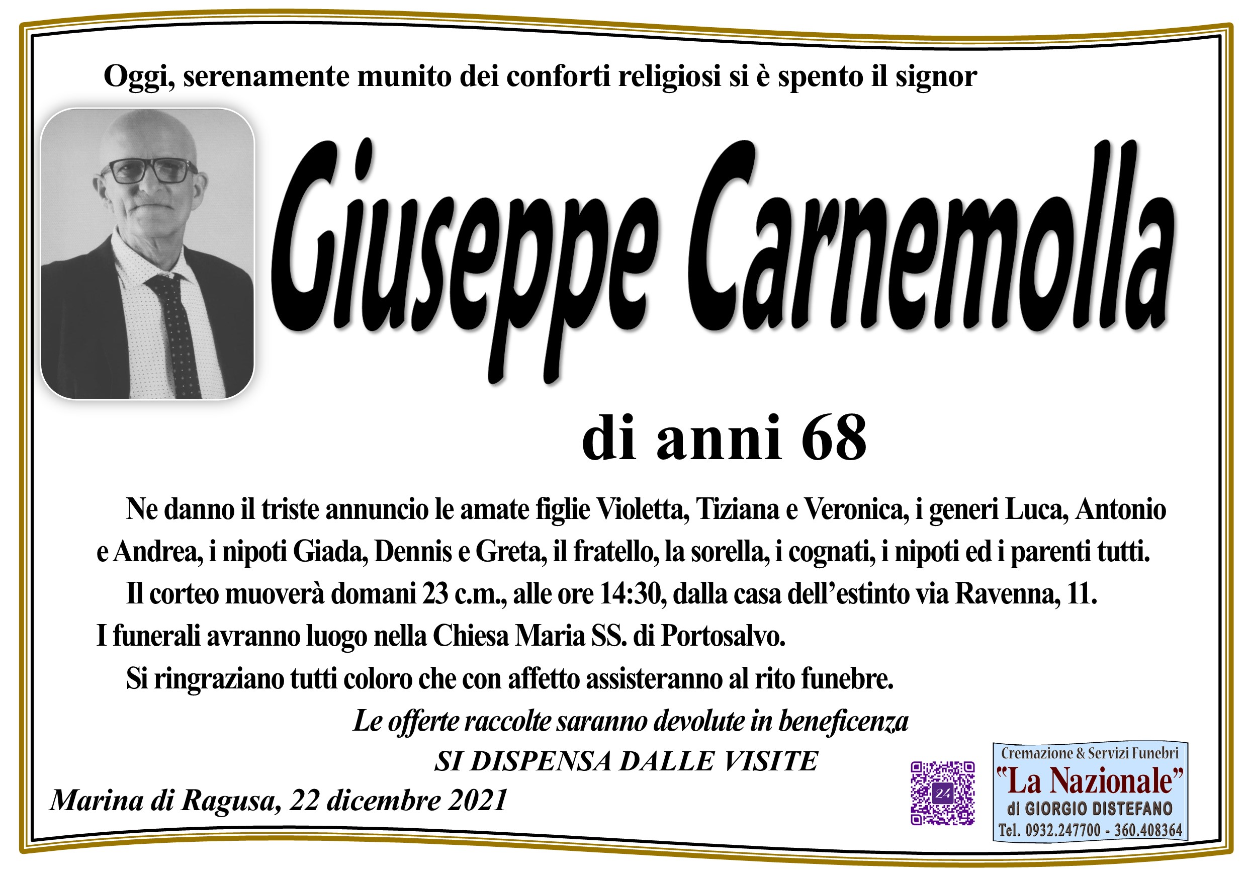 Necrologi: Giuseppe Carnemolla