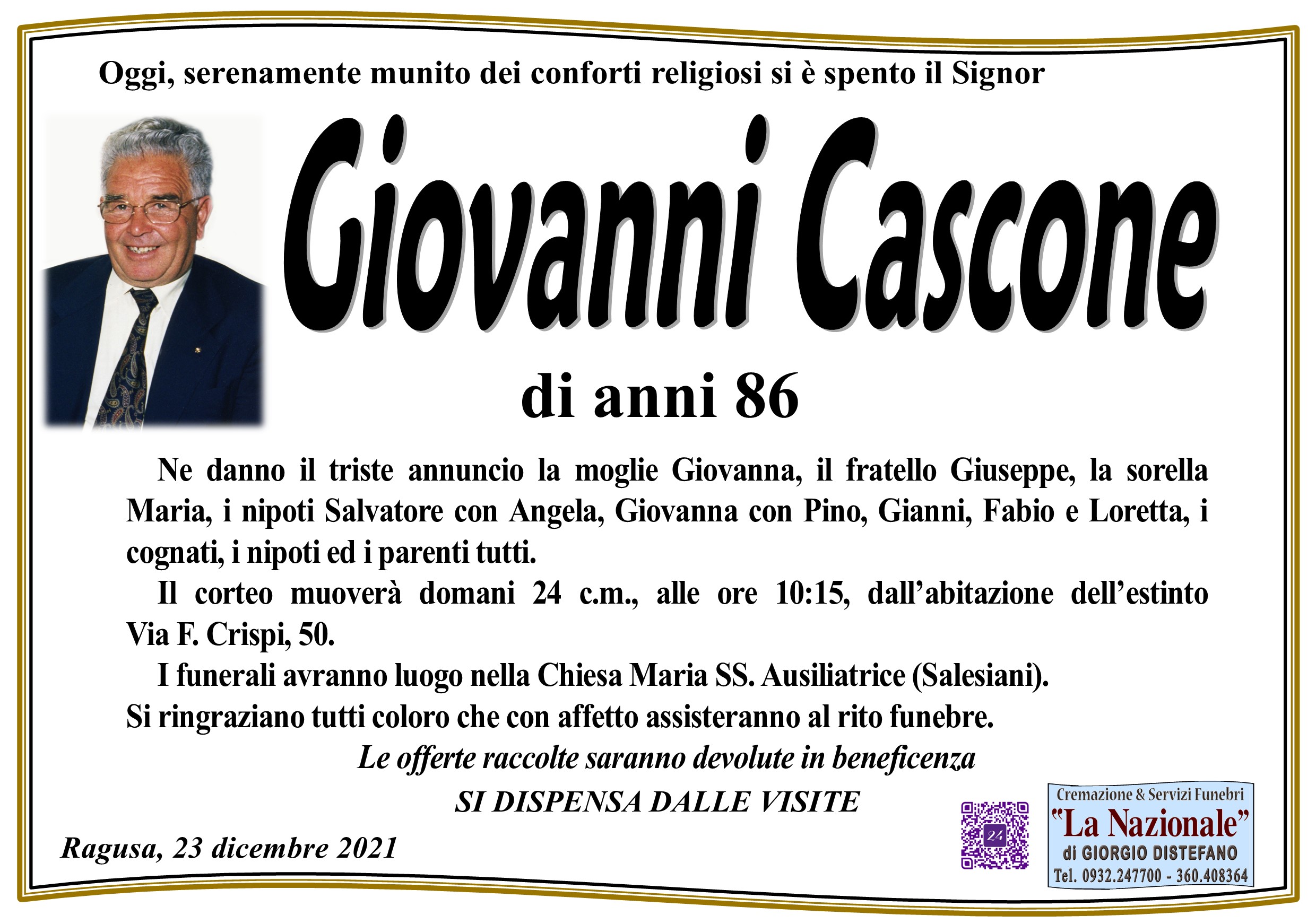 Necrologi: Giovanni Cascone