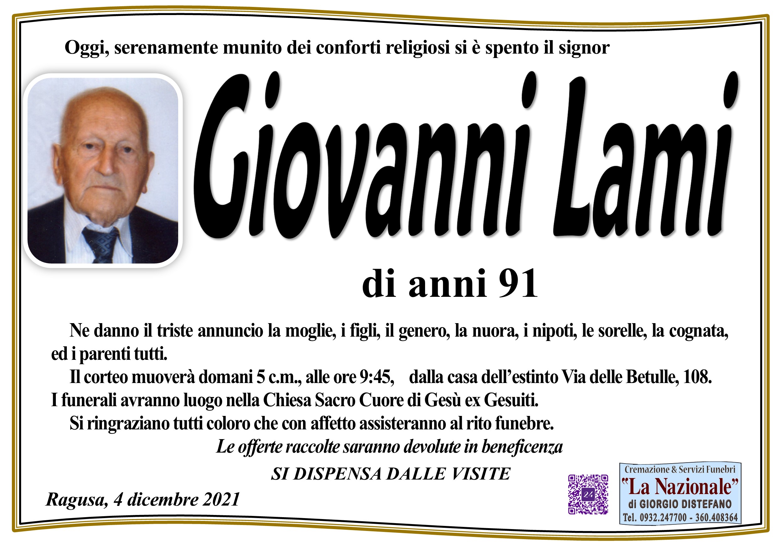 Necrologi: E’ morto Giovanni Lami