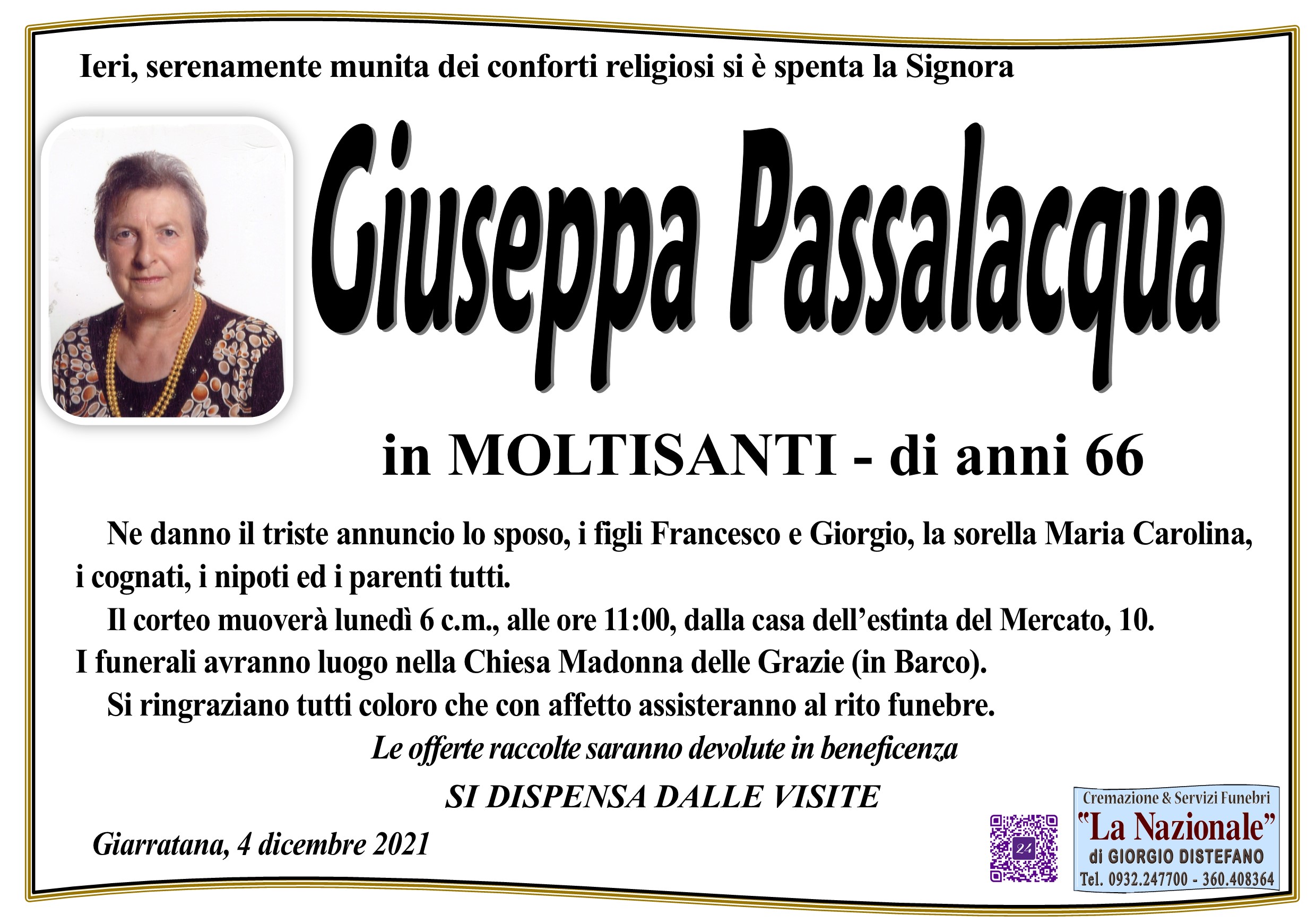 Necrologi: Giuseppa Passalacqua