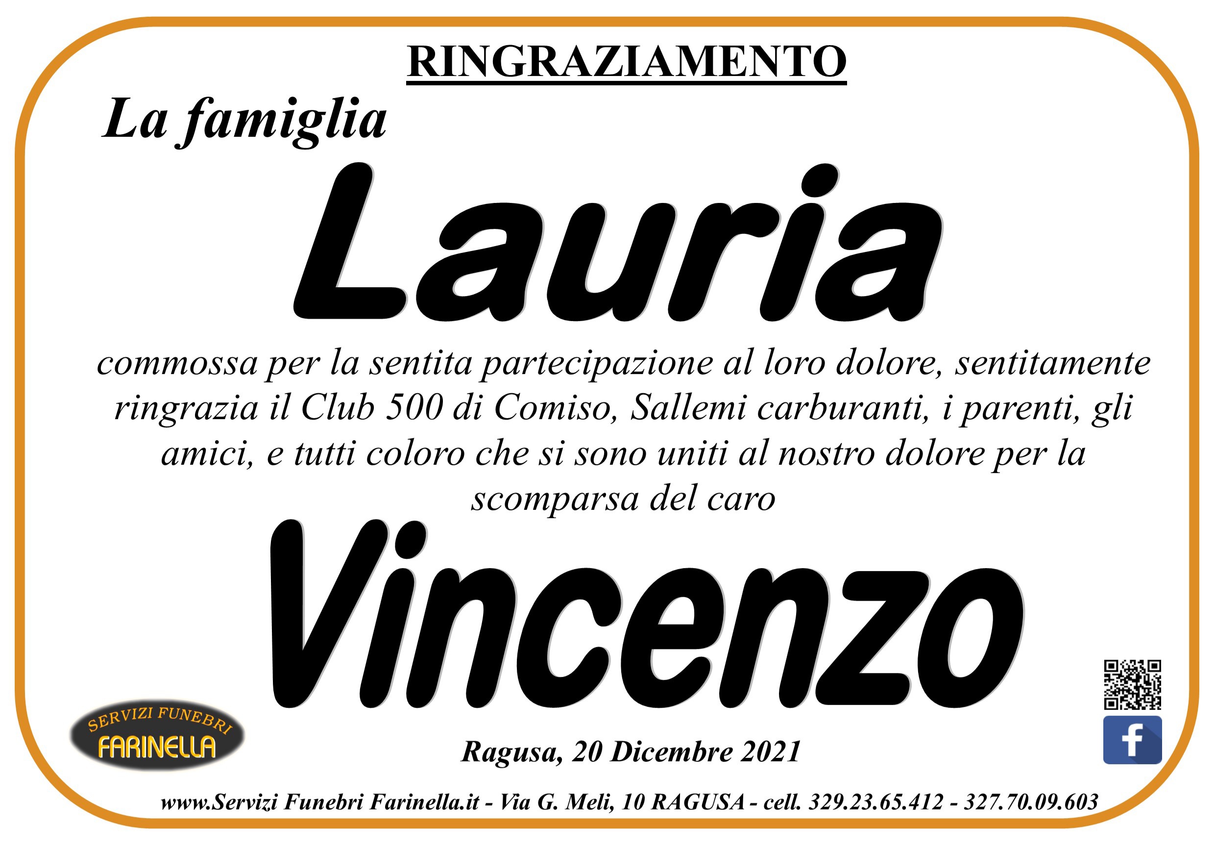 Necrologi, ringraziamento famiglia Lauria