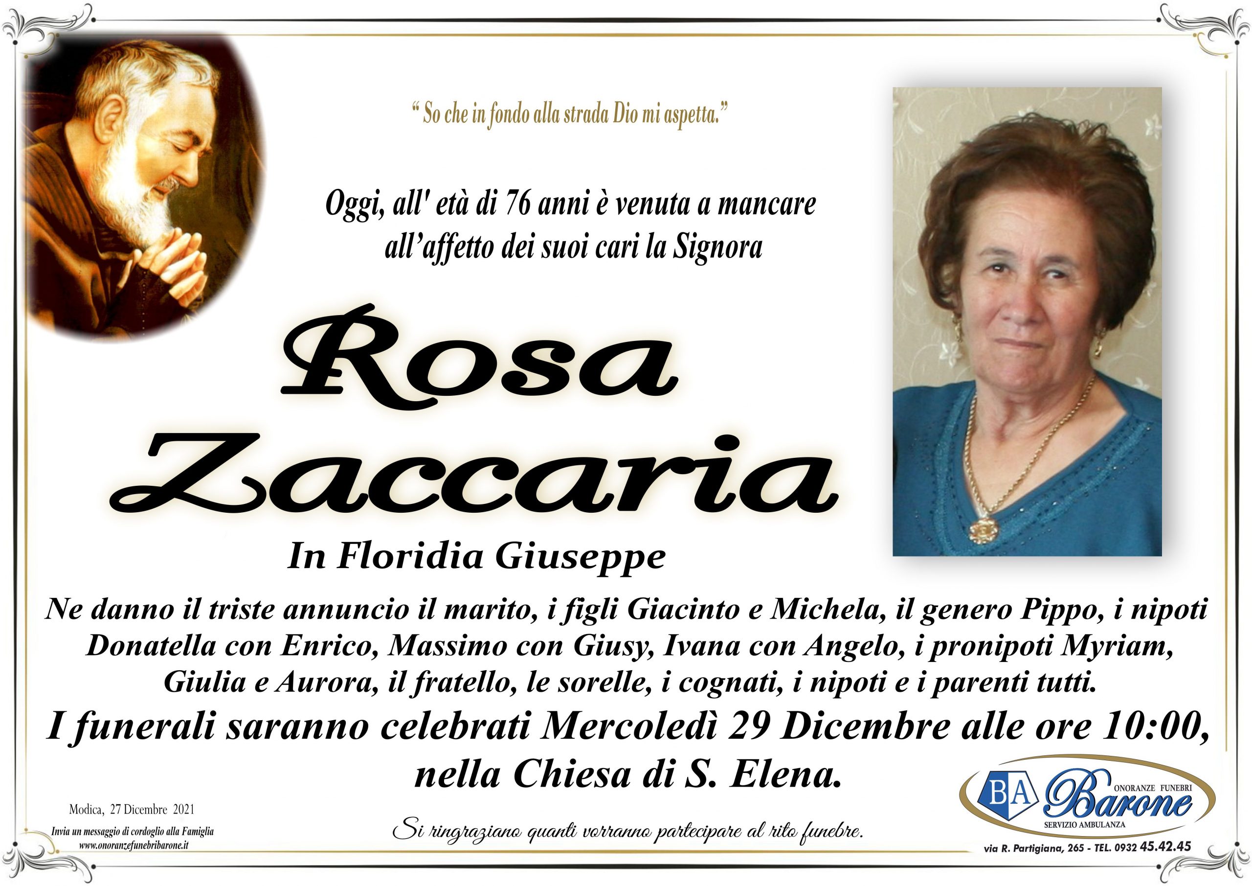 Necrologi: Rosa Zaccaria
