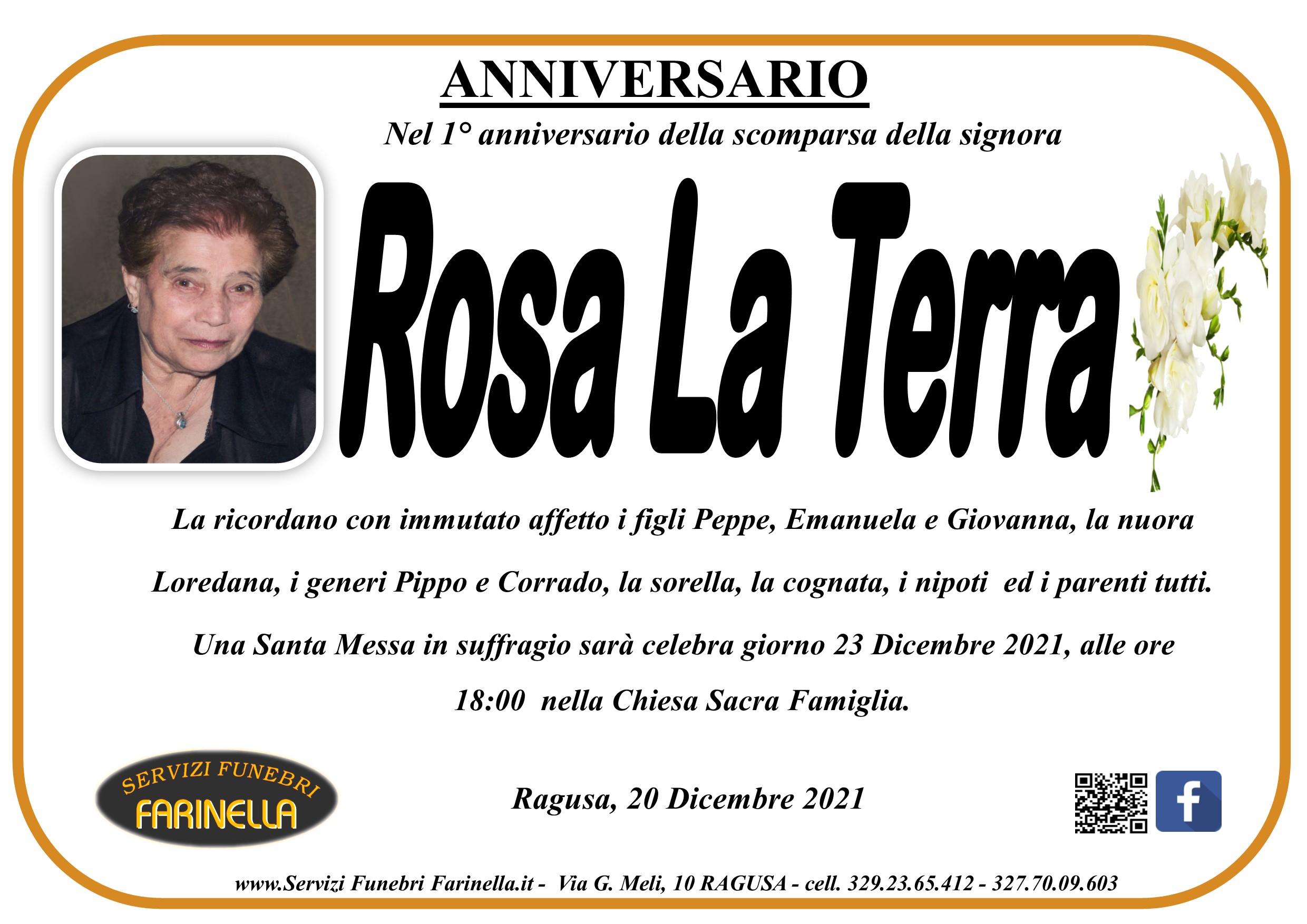Necrologi, Anniversario: Rosa La Terra