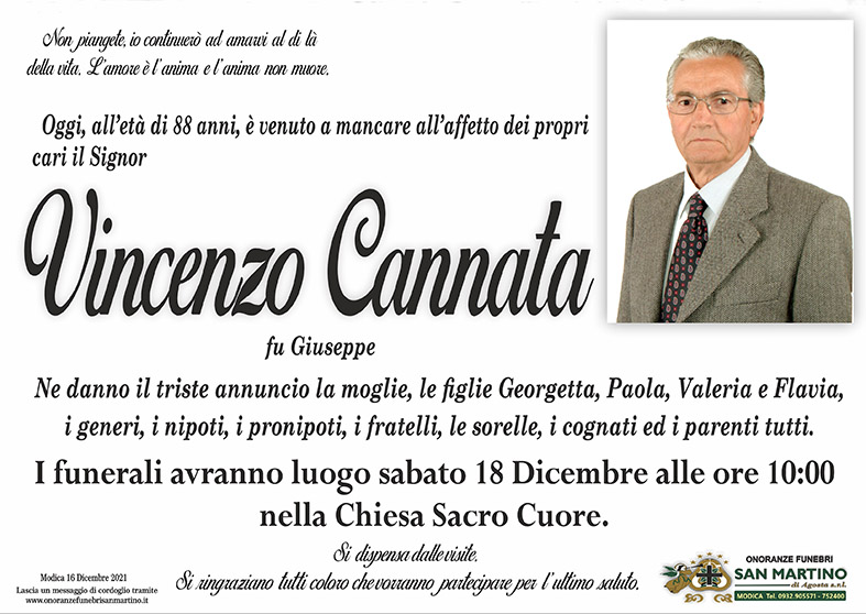 Necrologi: Vincenzo Cannata