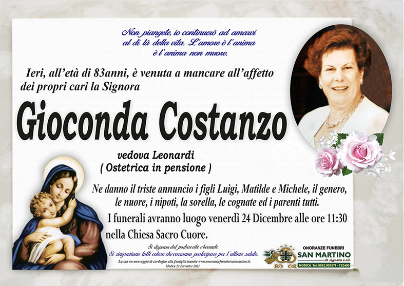 Necrologi: Gioconda Costanzo