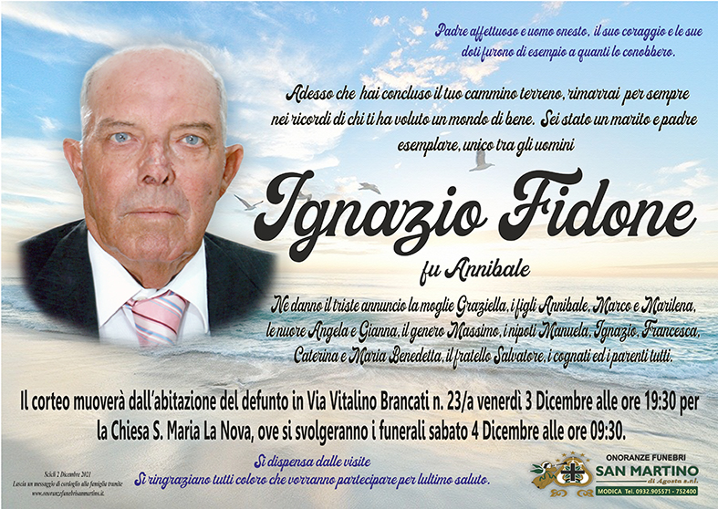 Necrologi Ignazio Fidone