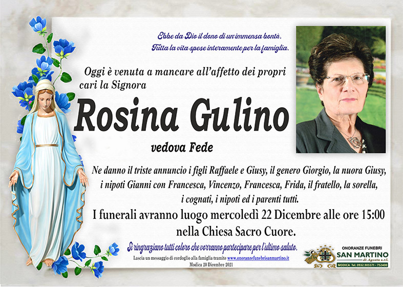 Necrologi: Rosina Gulino
