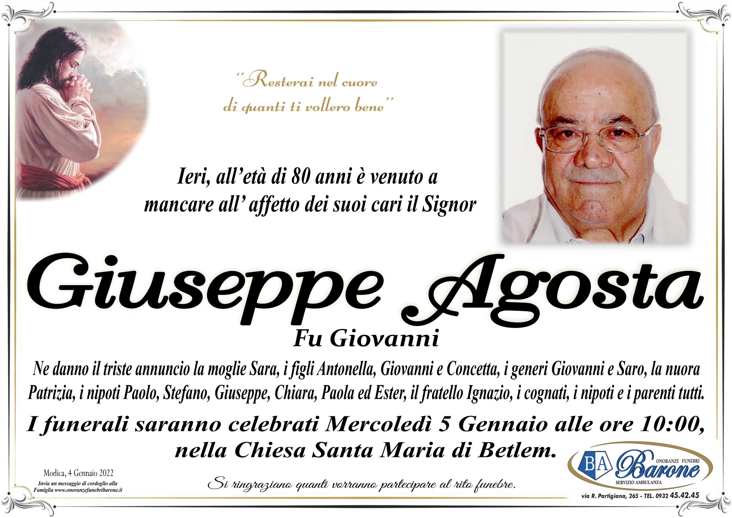 Necrologi: Giuseppe Agosta