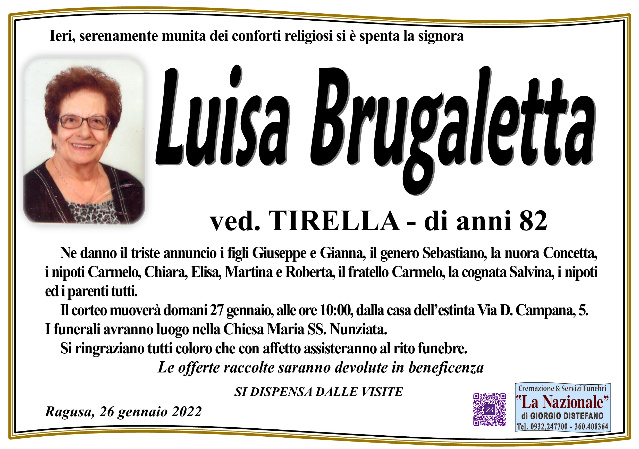 Necrologi: Luisa Brugaletta
