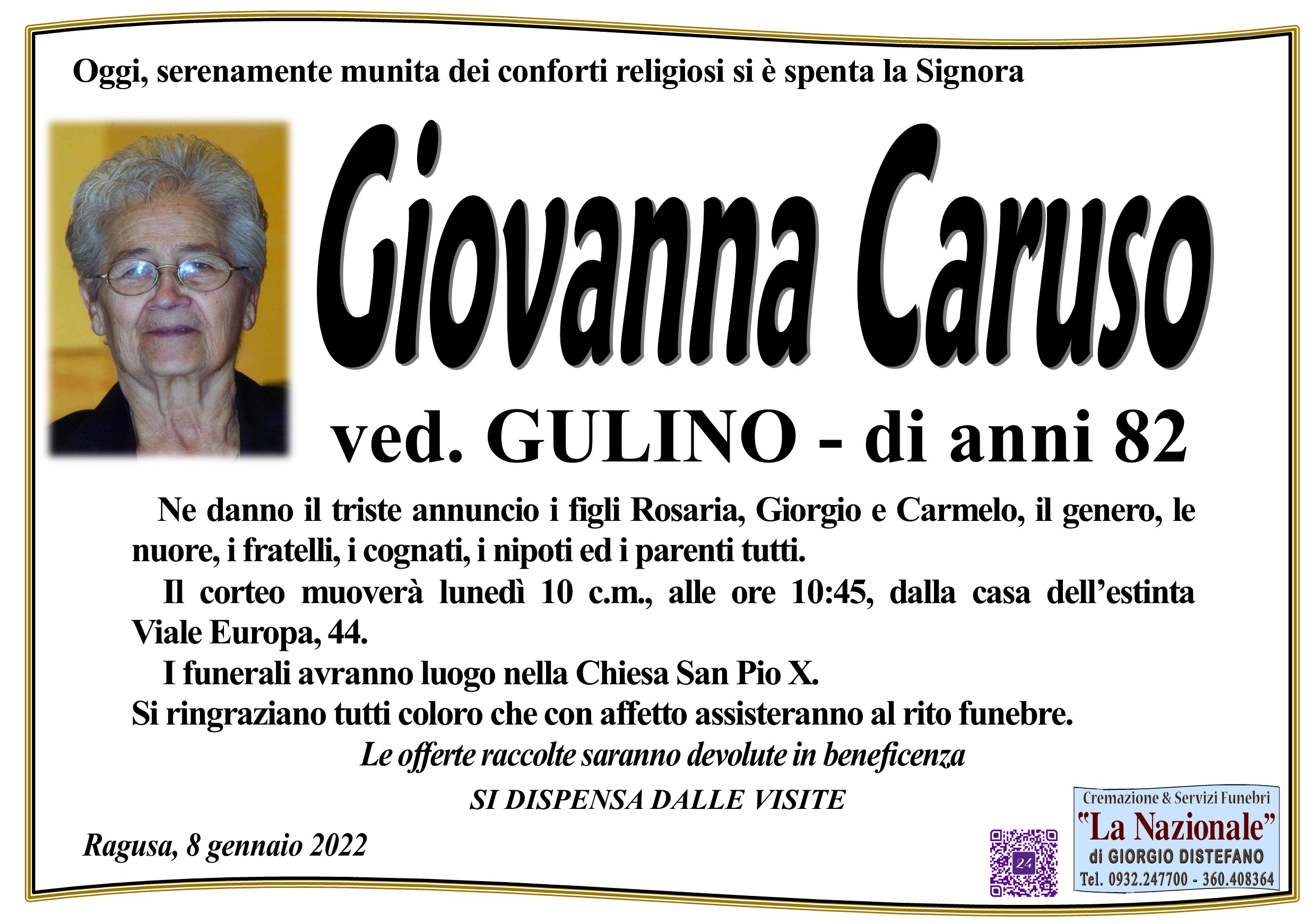 Necrologi: Giovanna Caruso