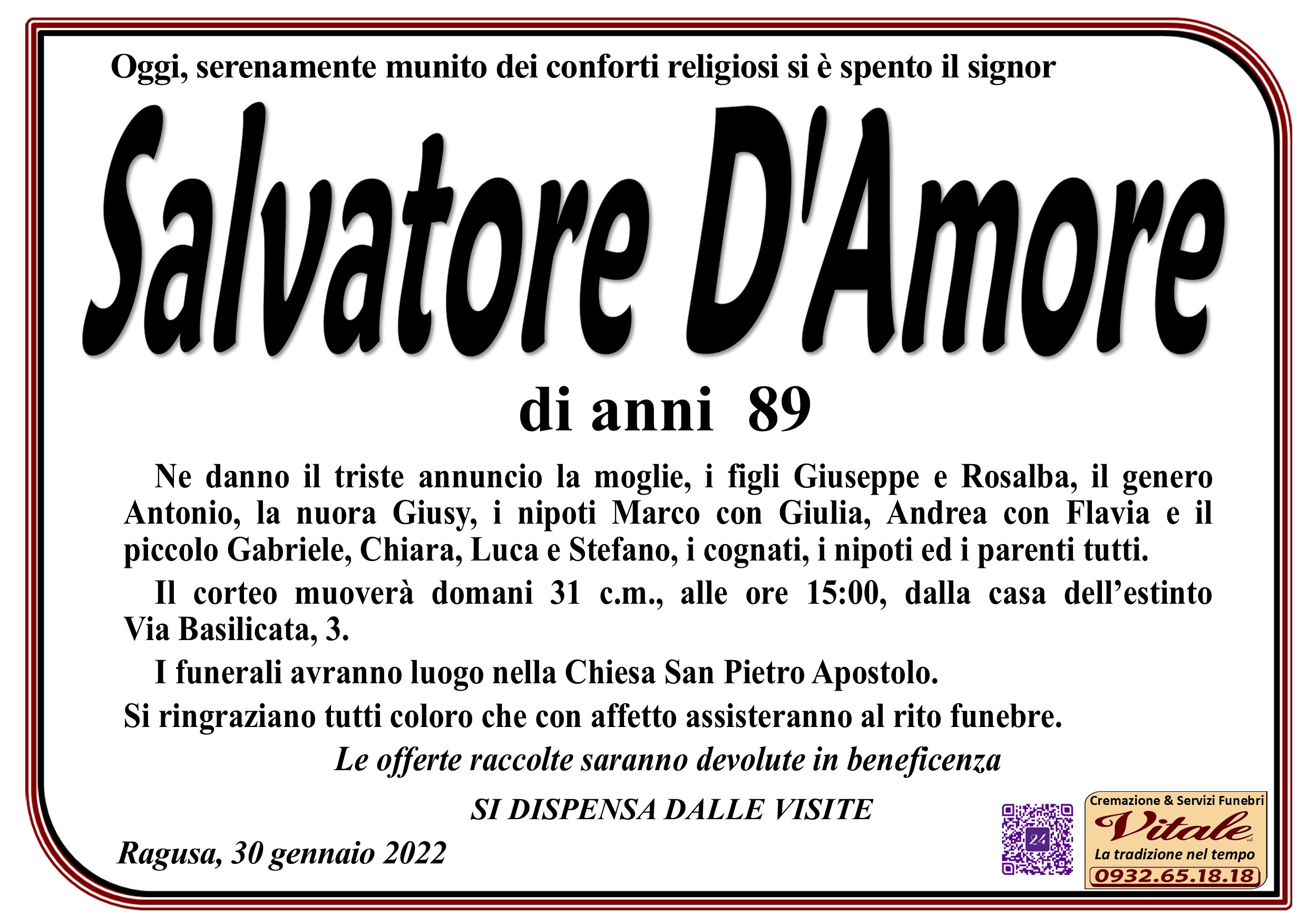 Necrologi: Salvatore D’Amore